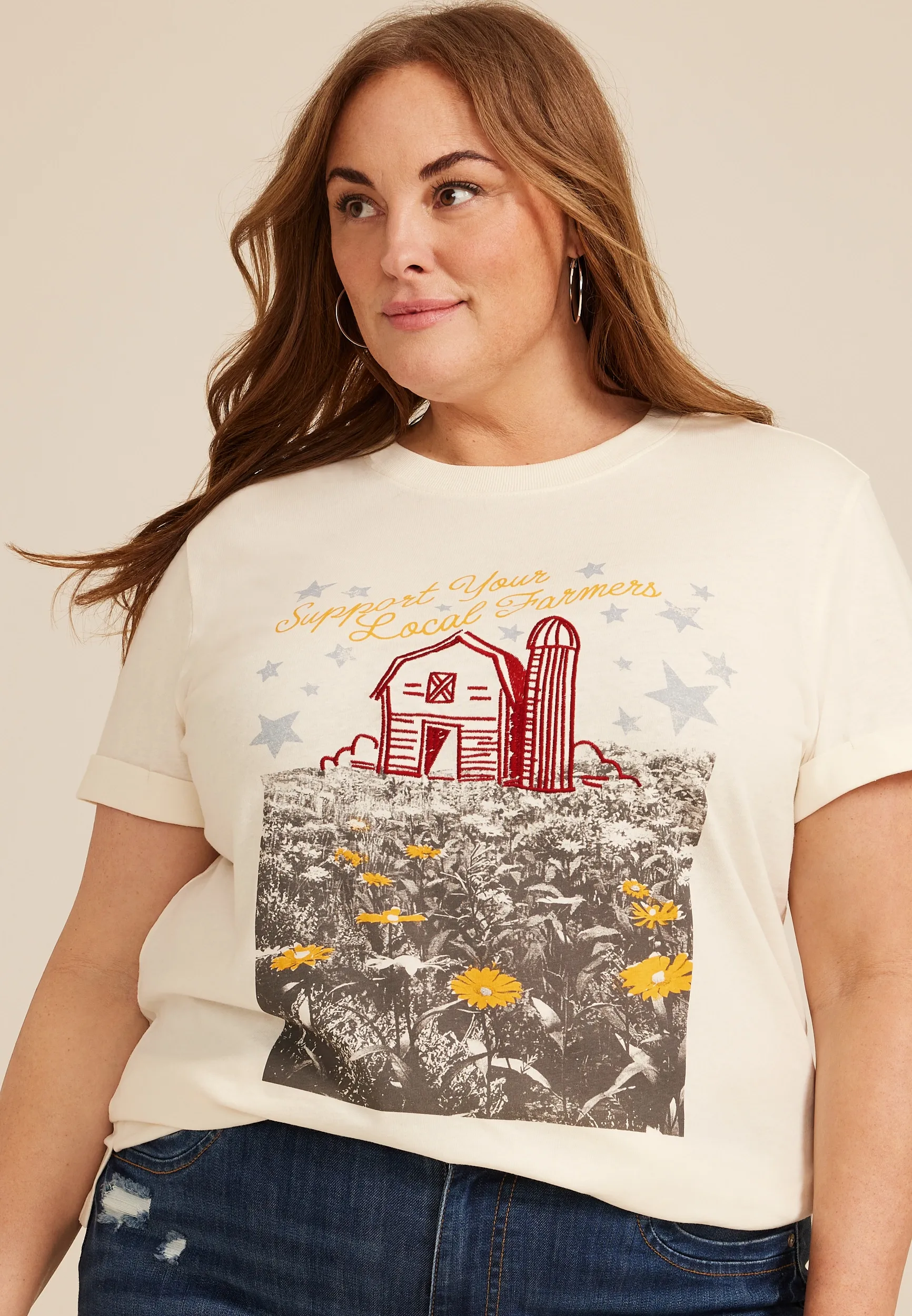 Plus Size Support Your Local Farmers Oversized Fit Graphic Tee 1 Plus Size Support Your Local Farmers Oversized Fit Graphic Tee