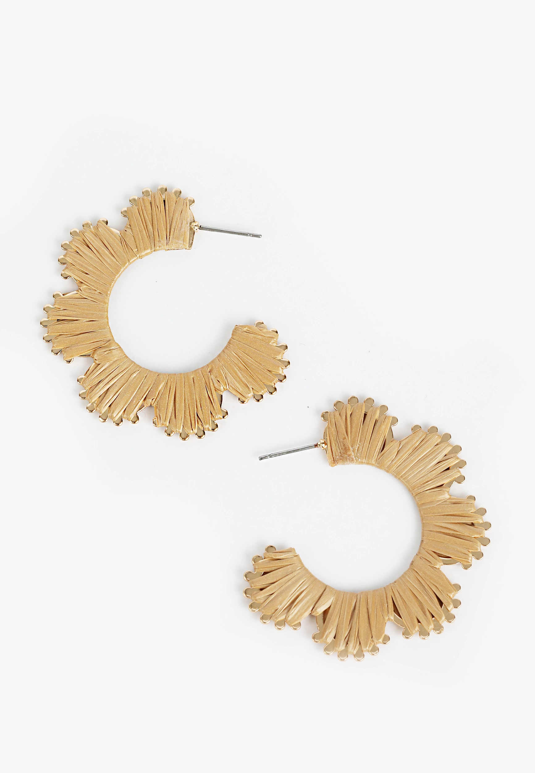 Raffia Wrapped Floral Hoop Earrings
