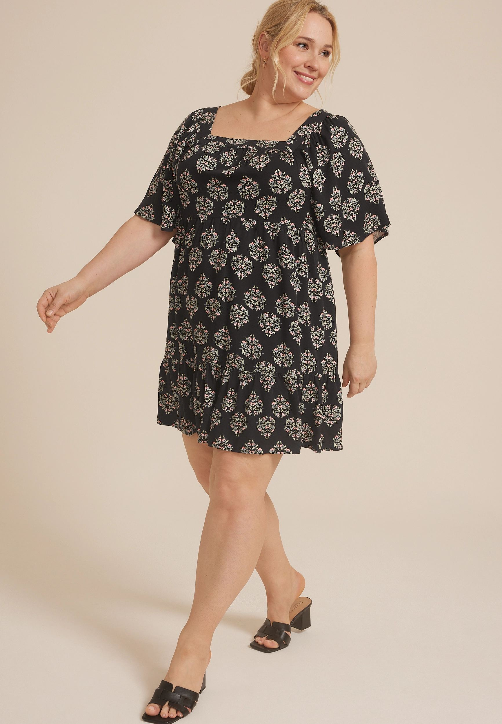 Plus Size Printed Flutter Sleeve Babydoll Dress 1 Plus Size Printed Flutter Sleeve Babydoll Dress