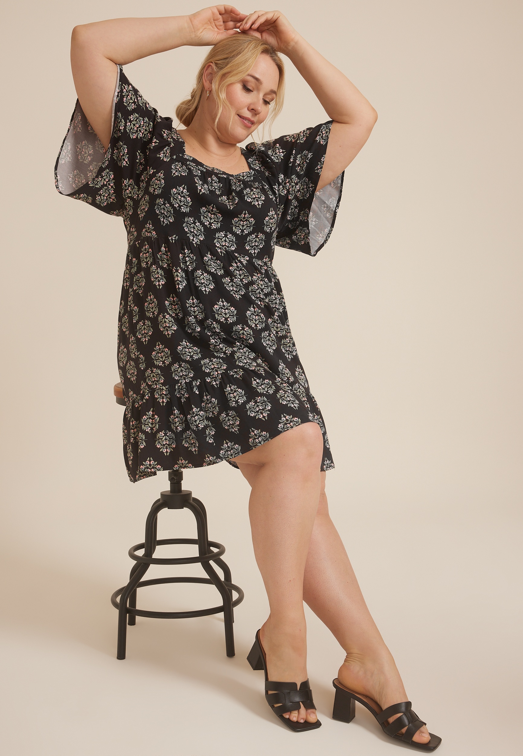 Plus Size Printed Flutter Sleeve Babydoll Dress 12 Plus Size Printed Flutter Sleeve Babydoll Dress