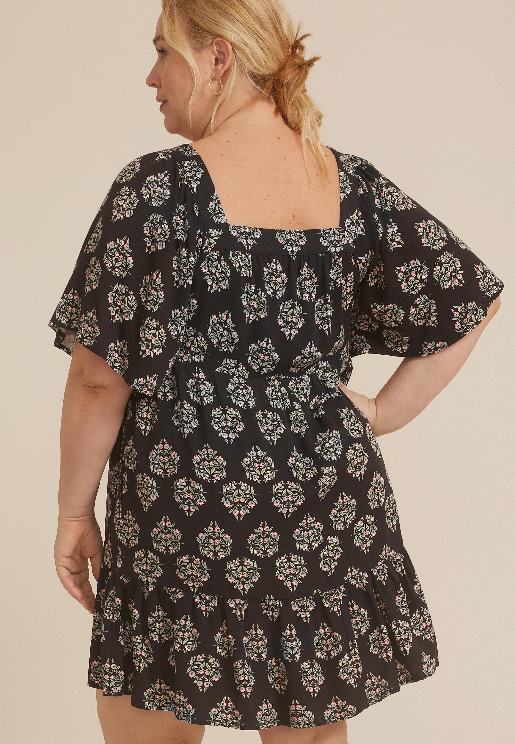 Plus Size Printed Flutter Sleeve Babydoll Dress 11 Plus Size Printed Flutter Sleeve Babydoll Dress