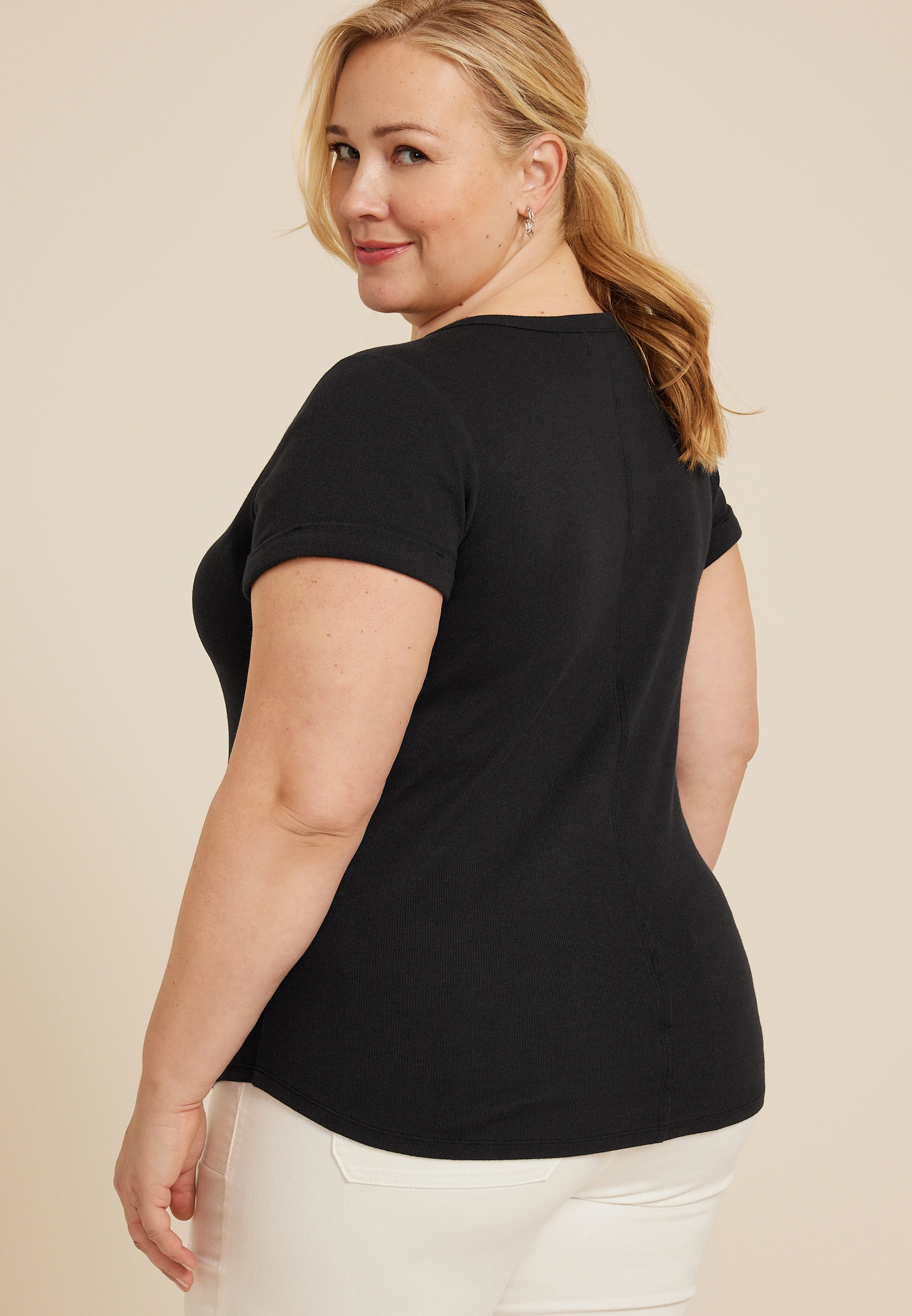 Plus Size Ribbed Henley Short Sleeve Tee 11 Plus Size Ribbed Henley Short Sleeve Tee