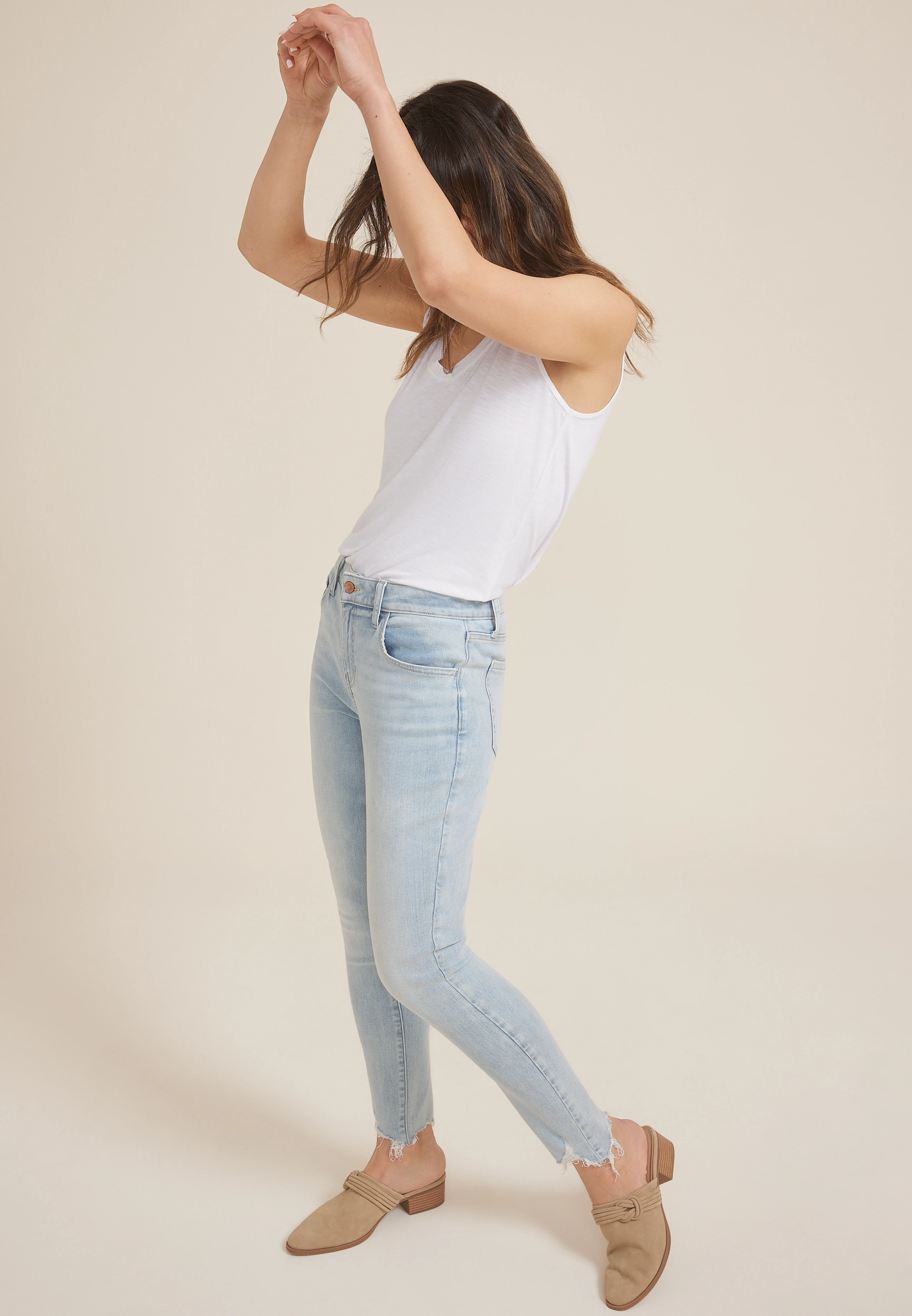 m jeans by maurices鈩?Light High Rise Ripped Hem Ankle Jegging 1 m jeans by maurices鈩?Light High Rise Ripped Hem Ankle Jegging