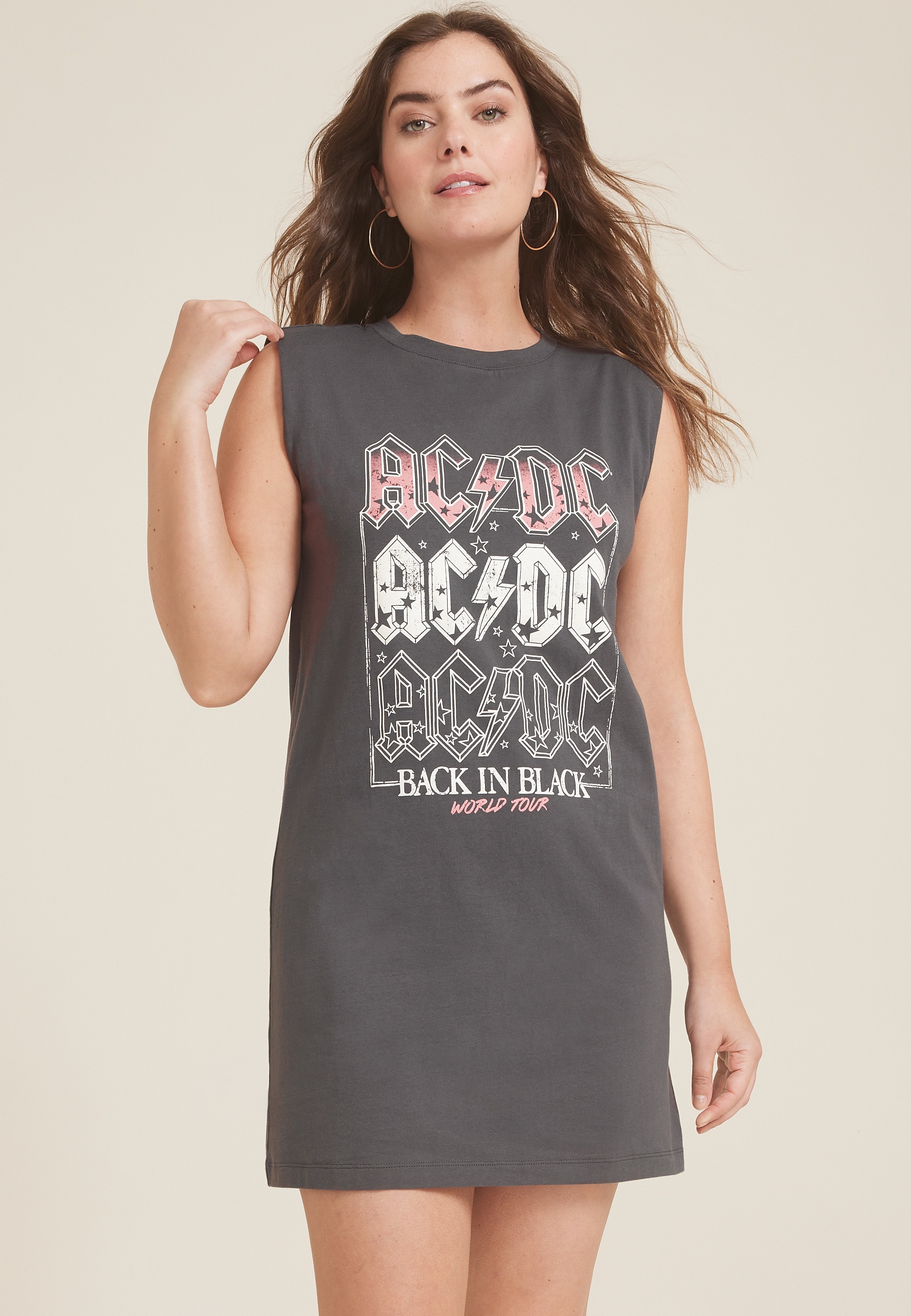 ACDC Cap Sleeve Graphic T Shirt Dress 1 ACDC Cap Sleeve Graphic T Shirt Dress