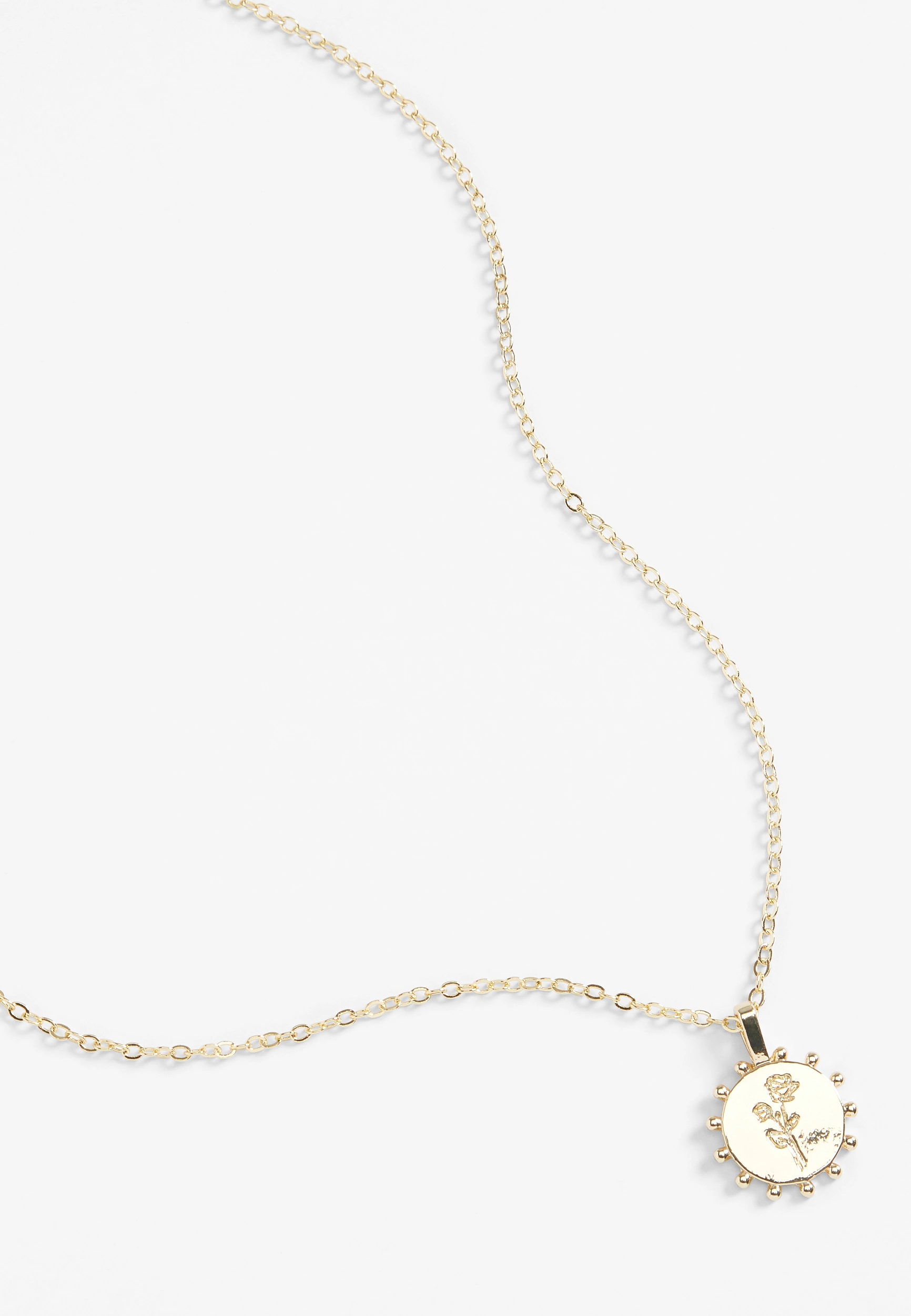 14k Gold Plated Floral Engraved Pendant Necklace