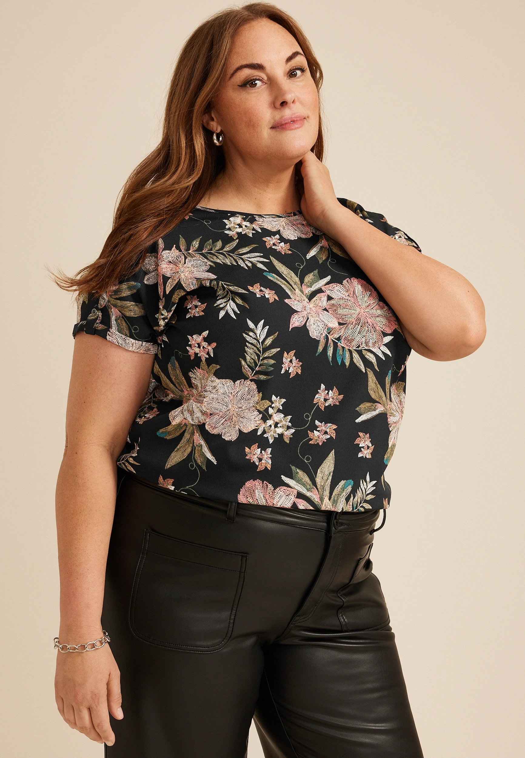 Plus Size Delton Floral Zipper Back Blouse 1 Plus Size Delton Floral Zipper Back Blouse