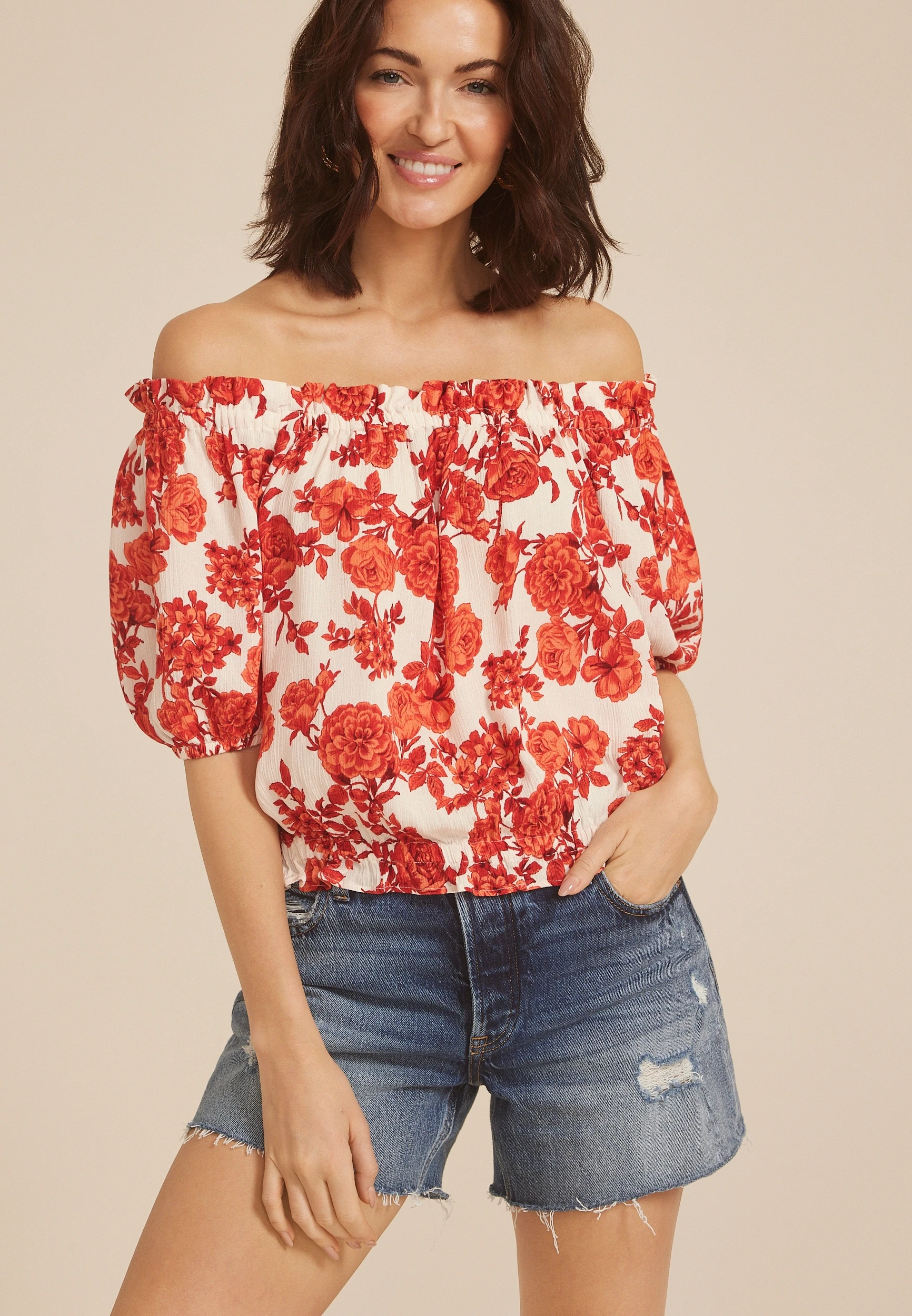 Printed Off The Shoulder Top 1 Printed Off The Shoulder Top