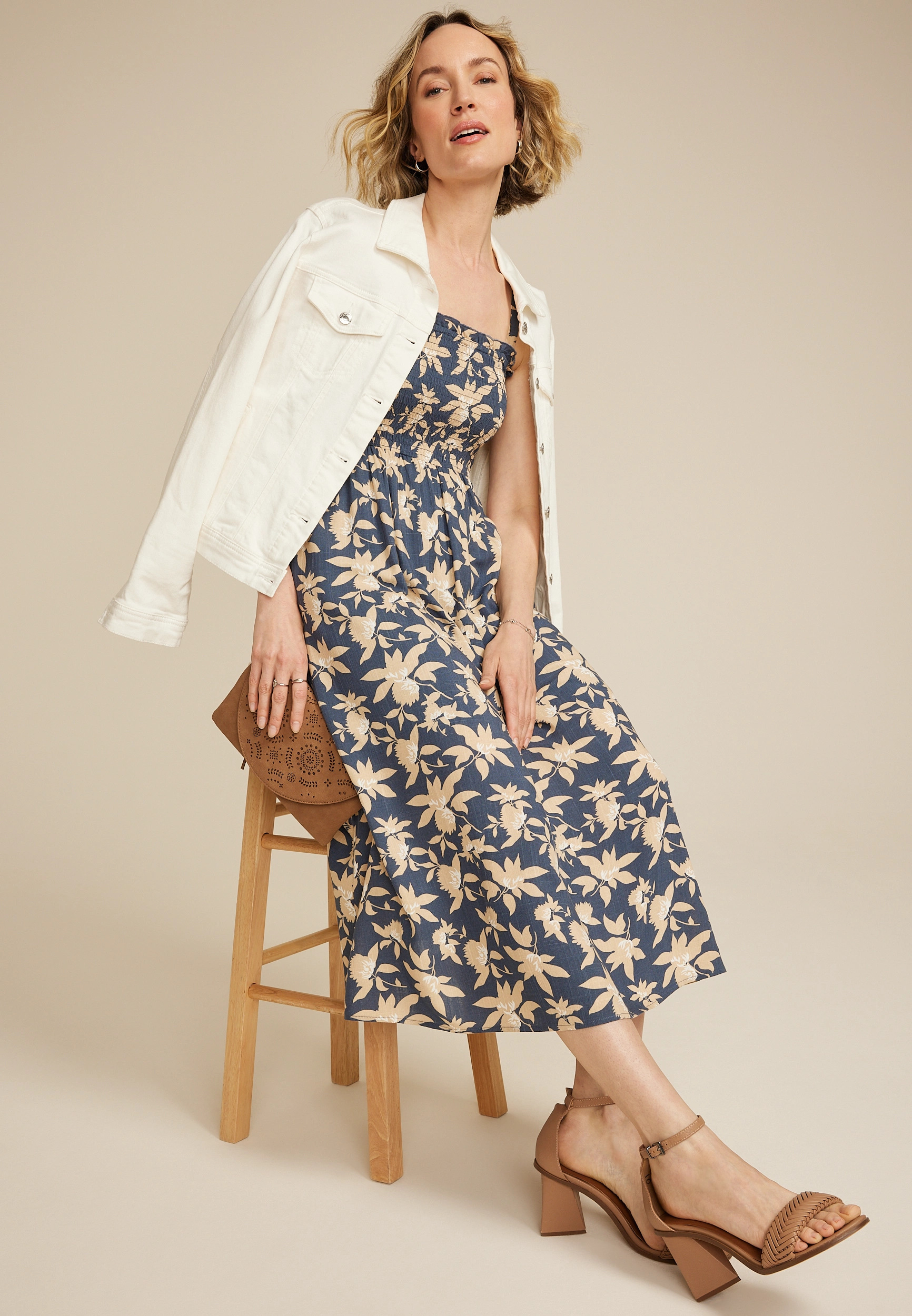 Bare Printed Smocked Midi Dress 12 Bare Printed Smocked Midi Dress