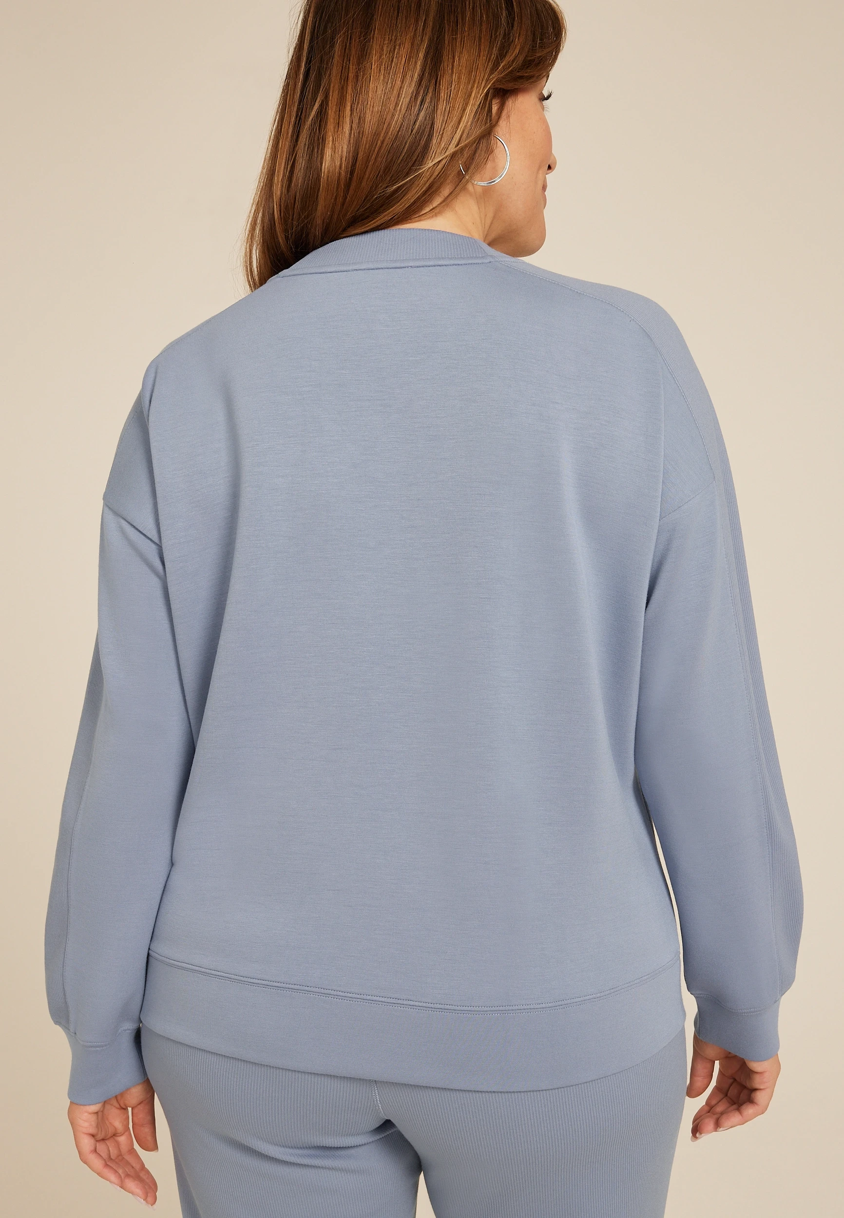 Plus Size Ribbed Mixed Scuba Knit V Neck Sweatshirt 11 Plus Size Ribbed Mixed Scuba Knit V Neck Sweatshirt