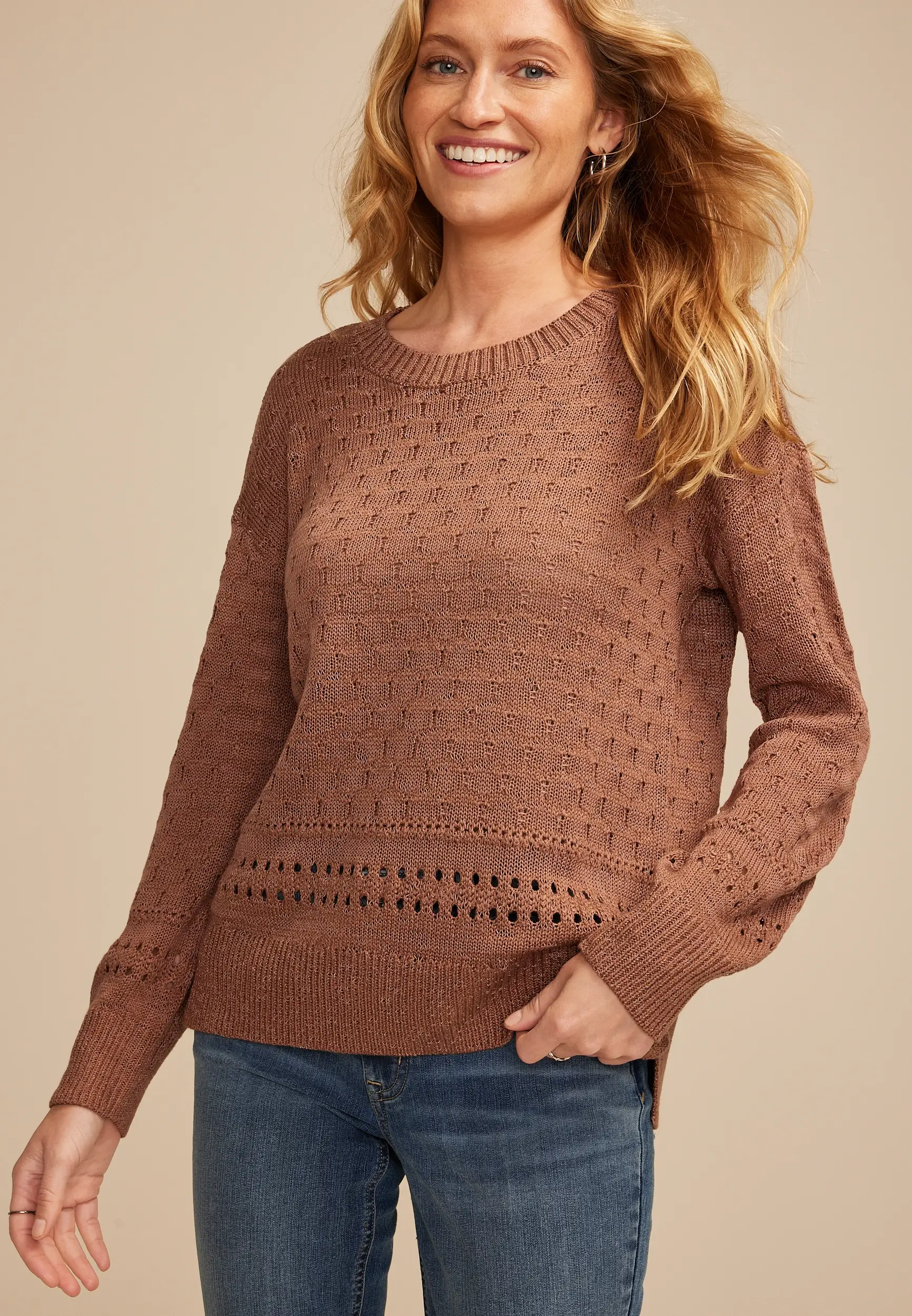 Pointelle Crew Neck Sweater 1 Pointelle Crew Neck Sweater