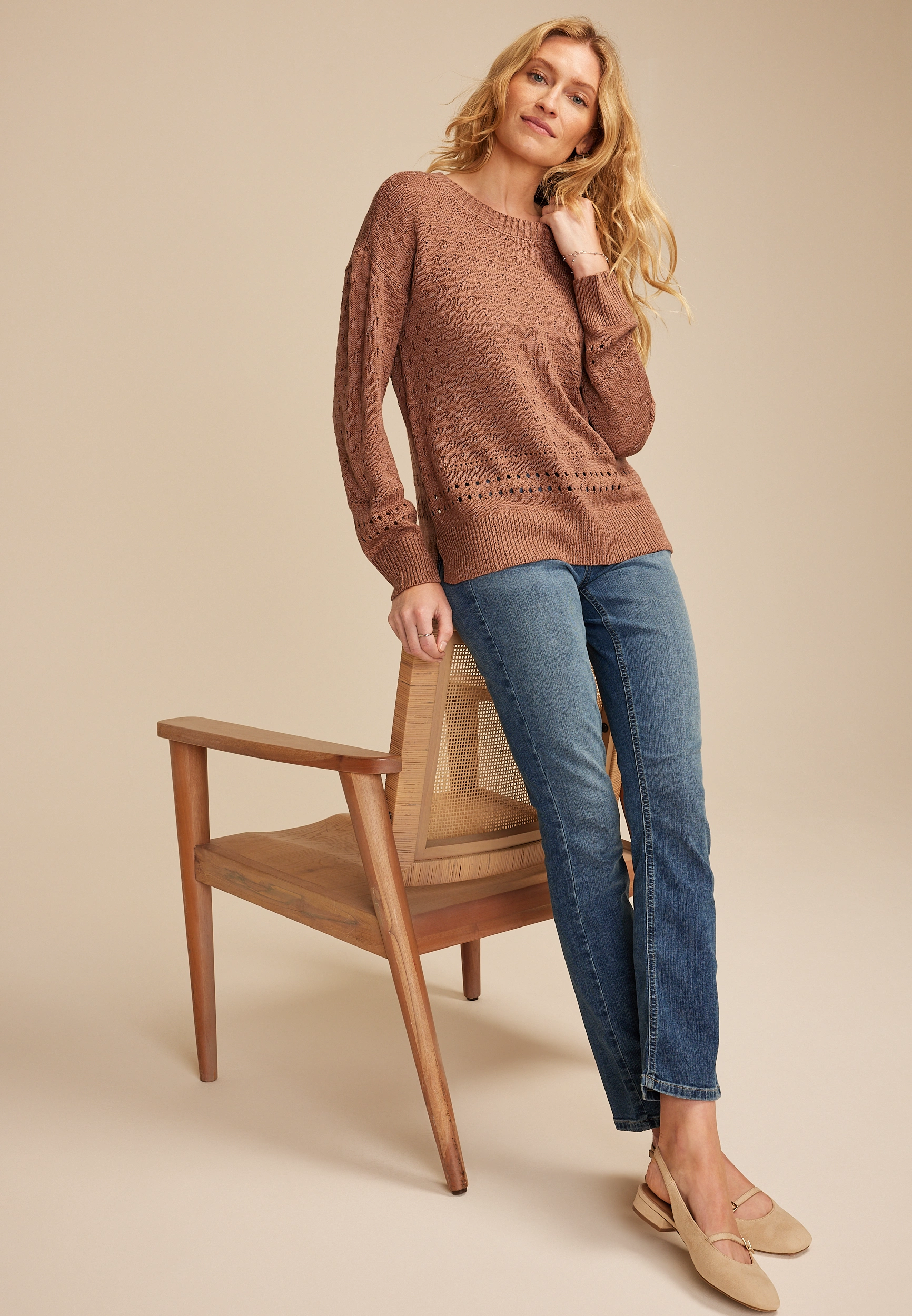 Pointelle Crew Neck Sweater 12 Pointelle Crew Neck Sweater