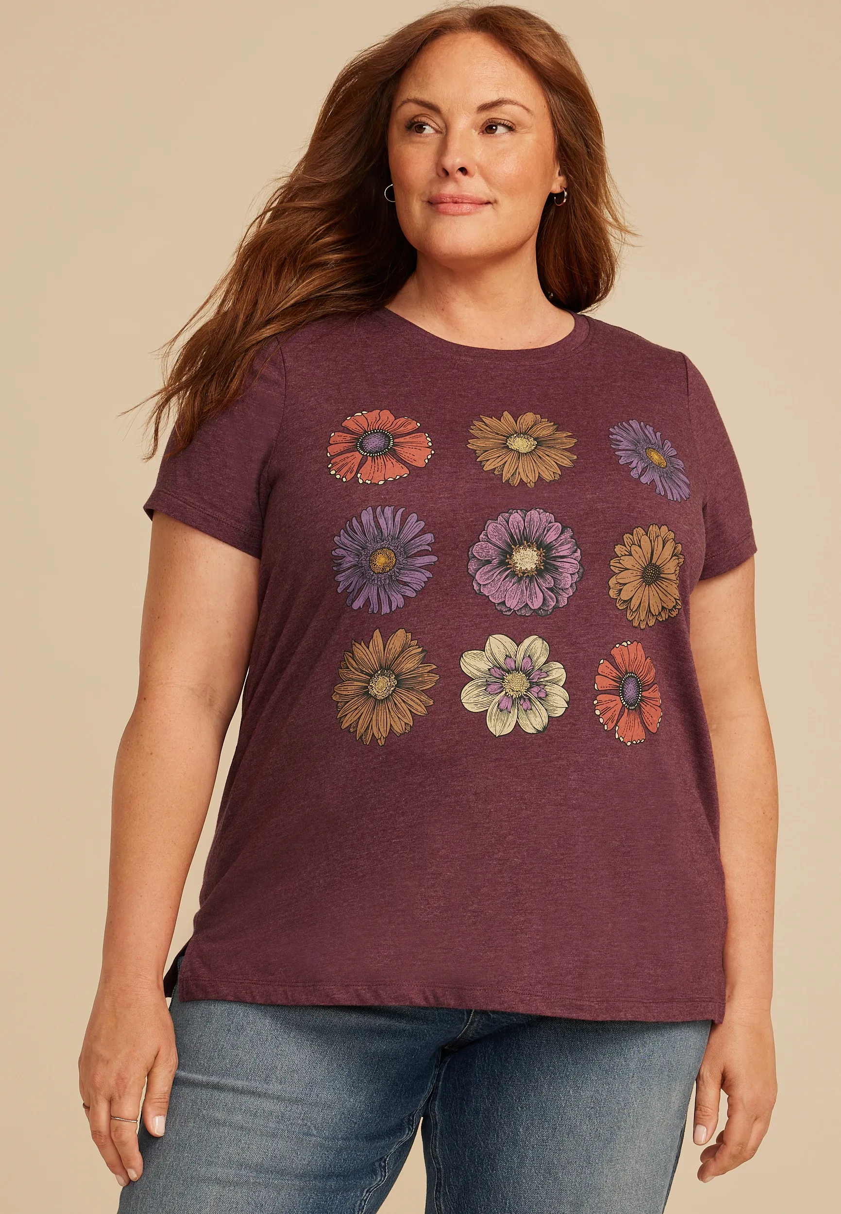 Plus Size Stacked Fall Floral Classic Fit Graphic Tee 1 Plus Size Stacked Fall Floral Classic Fit Graphic Tee