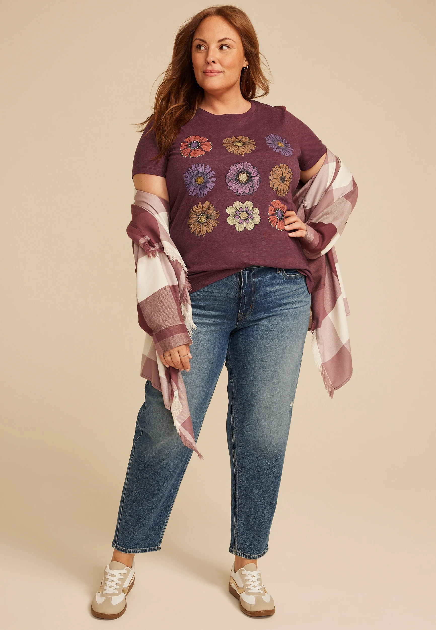 Plus Size Stacked Fall Floral Classic Fit Graphic Tee 12 Plus Size Stacked Fall Floral Classic Fit Graphic Tee