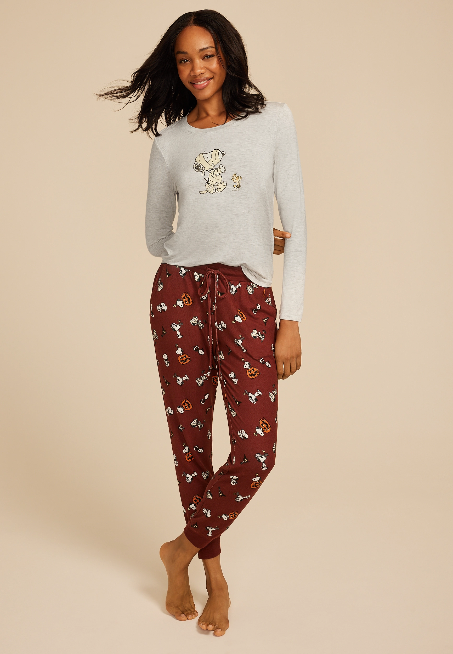 Snoopy Halloween Graphic Tee And Jogger Pajama Set 1 Snoopy Halloween Graphic Tee And Jogger Pajama Set