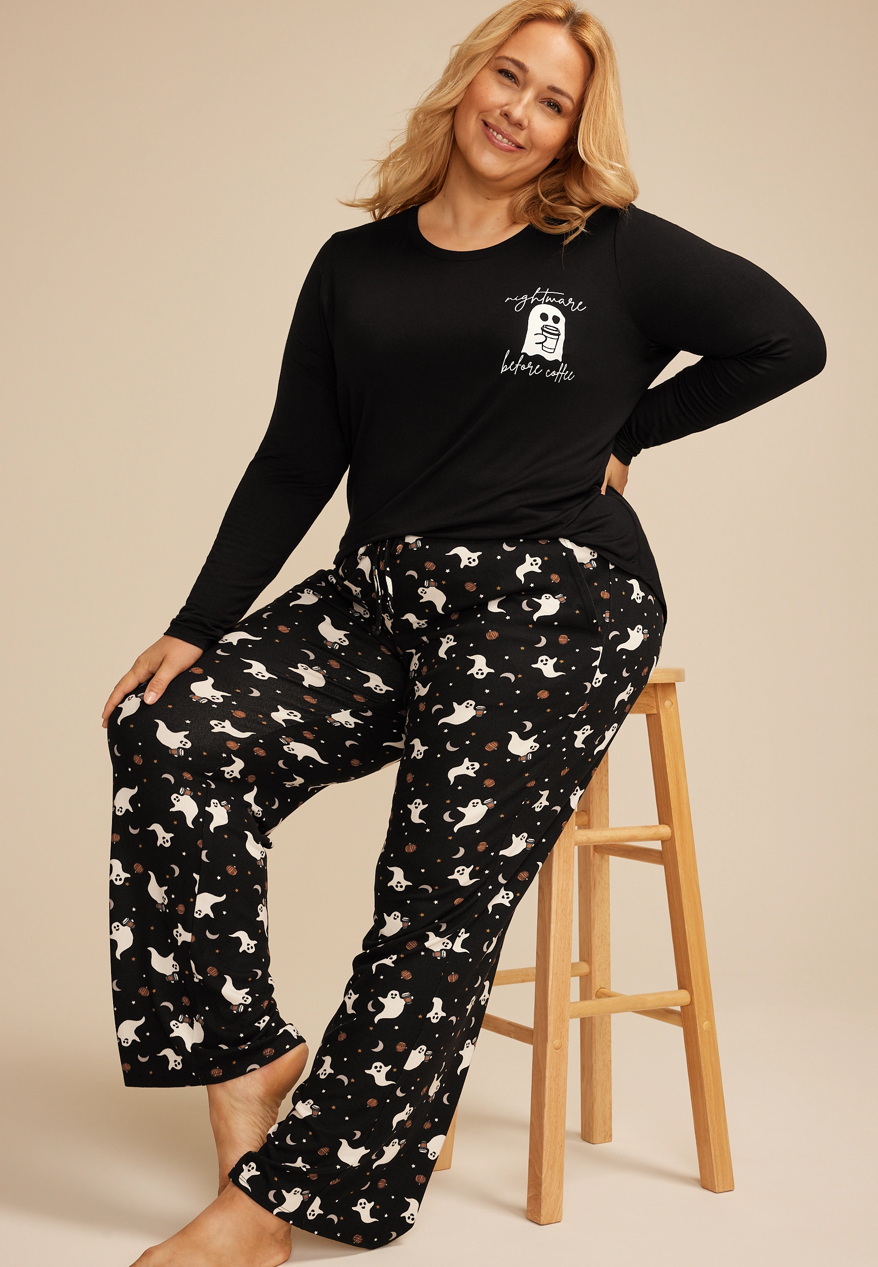 Plus Size Nightmare Before Coffee Ghost Graphic Tee And Wide Leg Pajama Set 12 Plus Size Nightmare Before Coffee Ghost Graphic Tee And Wide Leg Pajama Set