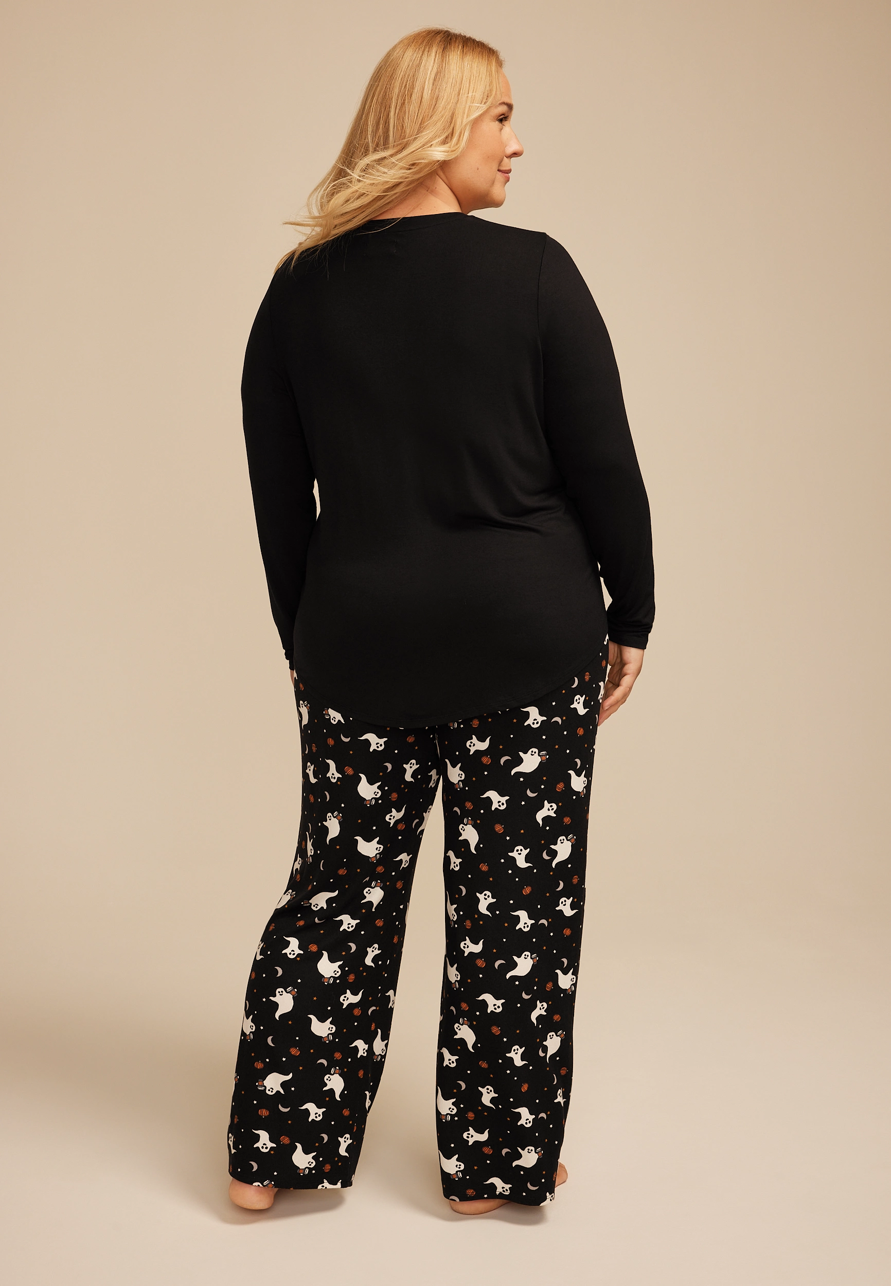 Plus Size Nightmare Before Coffee Ghost Graphic Tee And Wide Leg Pajama Set 11 Plus Size Nightmare Before Coffee Ghost Graphic Tee And Wide Leg Pajama Set