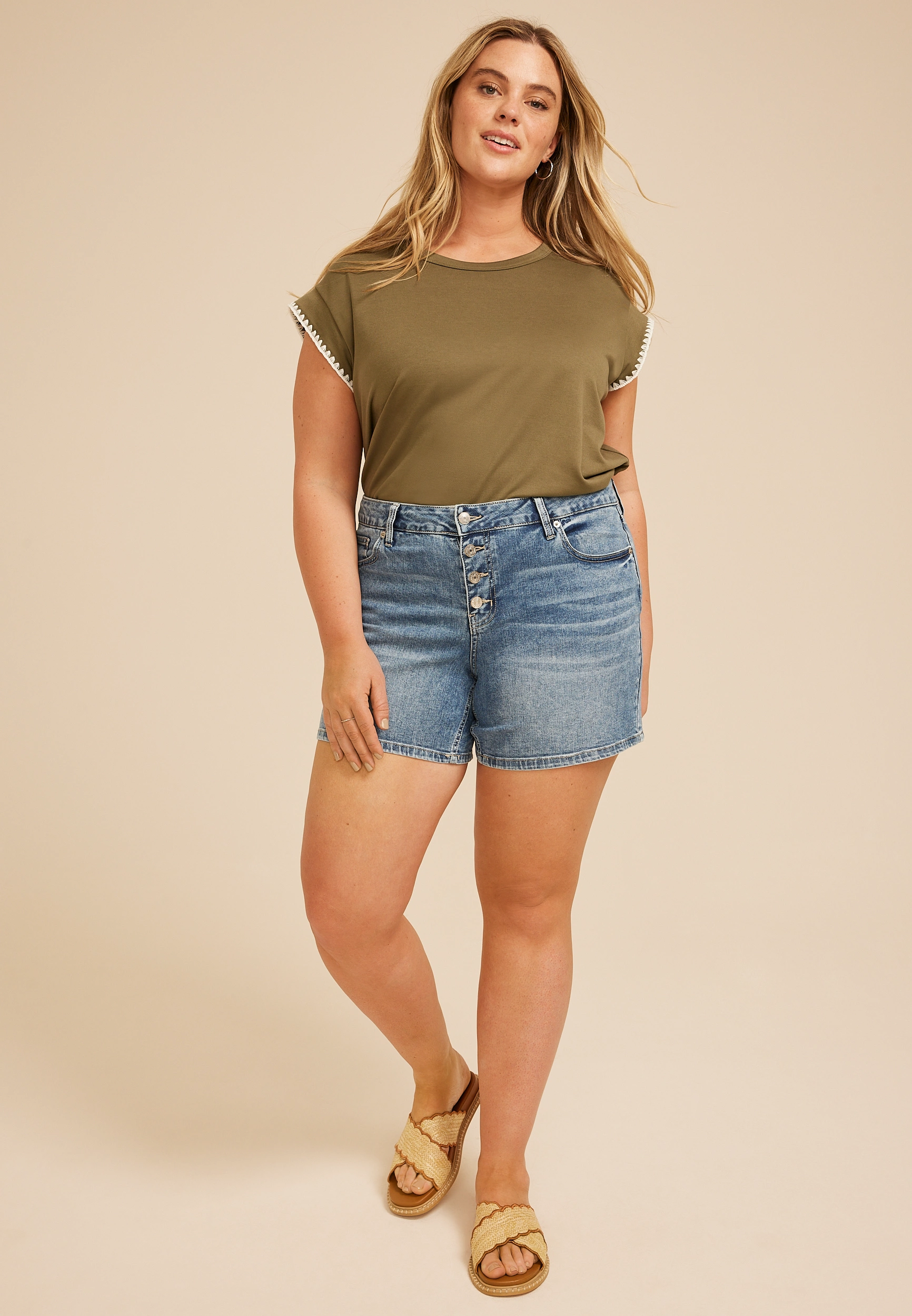 Plus Size m jeans by maurices鈩?Mid Rise Button Fly 6in Short 1 Plus Size m jeans by maurices鈩?Mid Rise Button Fly 6in Short