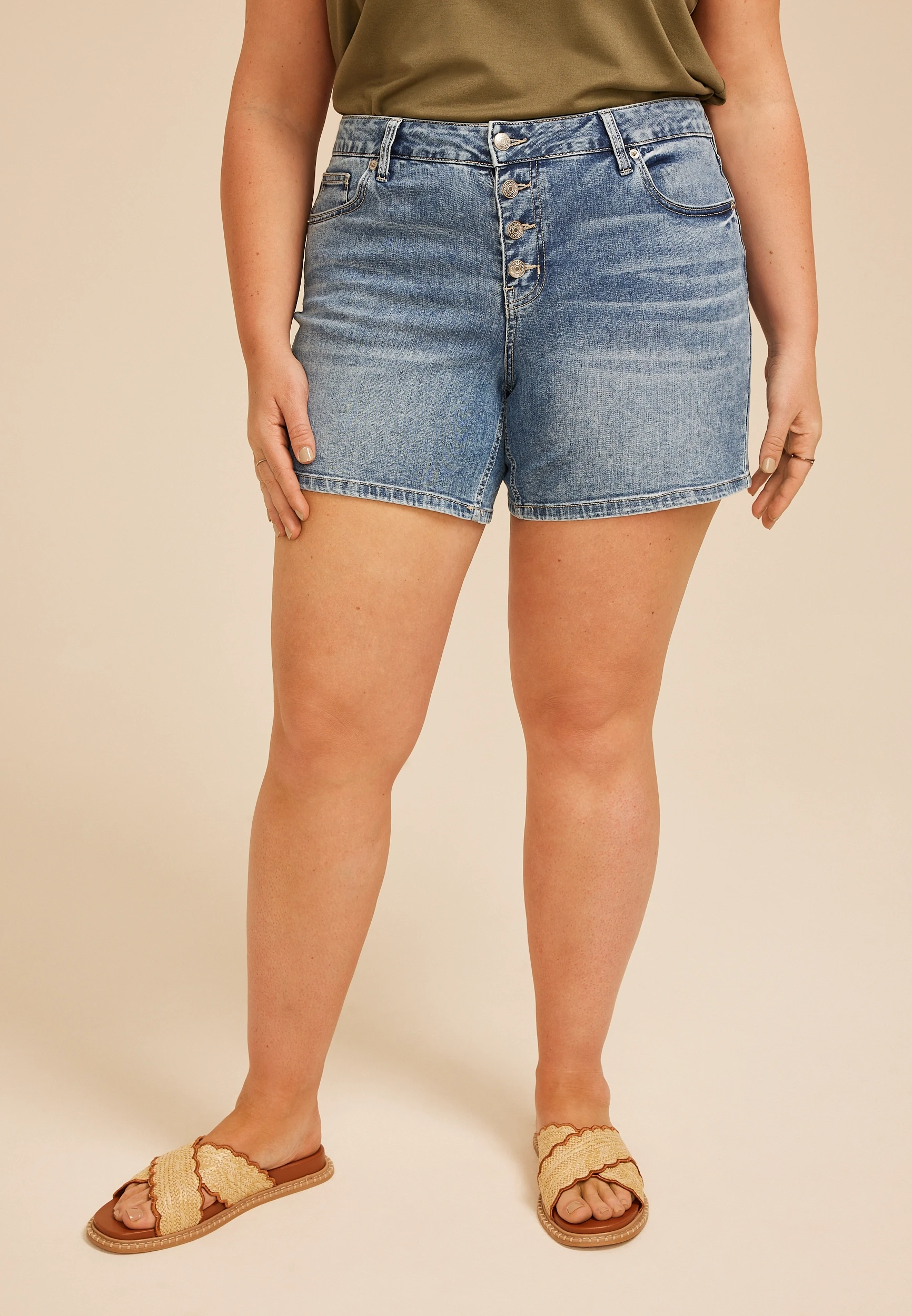 Plus Size m jeans by maurices鈩?Mid Rise Button Fly 6in Short 12 Plus Size m jeans by maurices鈩?Mid Rise Button Fly 6in Short