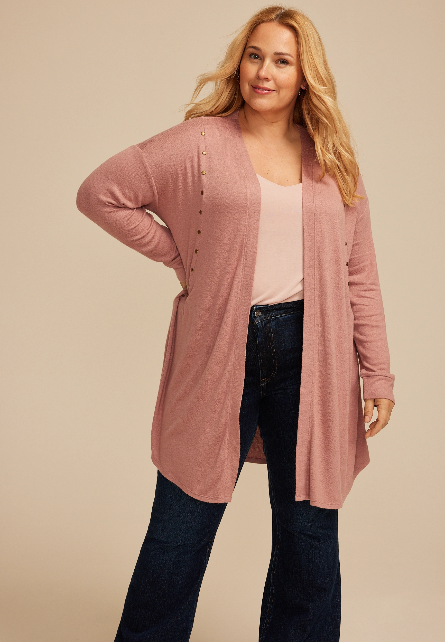 Plus Size Studded Open Front Duster Cardigan 1 Plus Size Studded Open Front Duster Cardigan