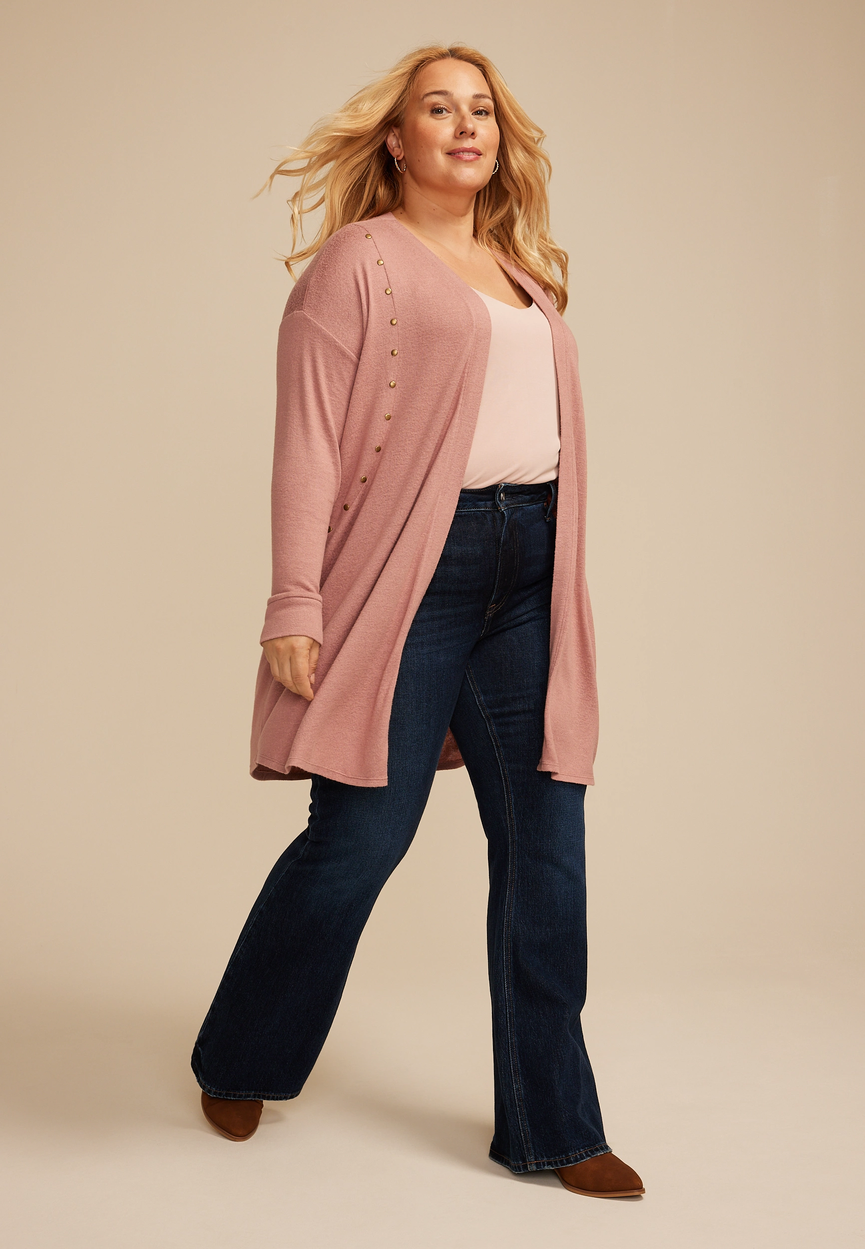Plus Size Studded Open Front Duster Cardigan 12 Plus Size Studded Open Front Duster Cardigan