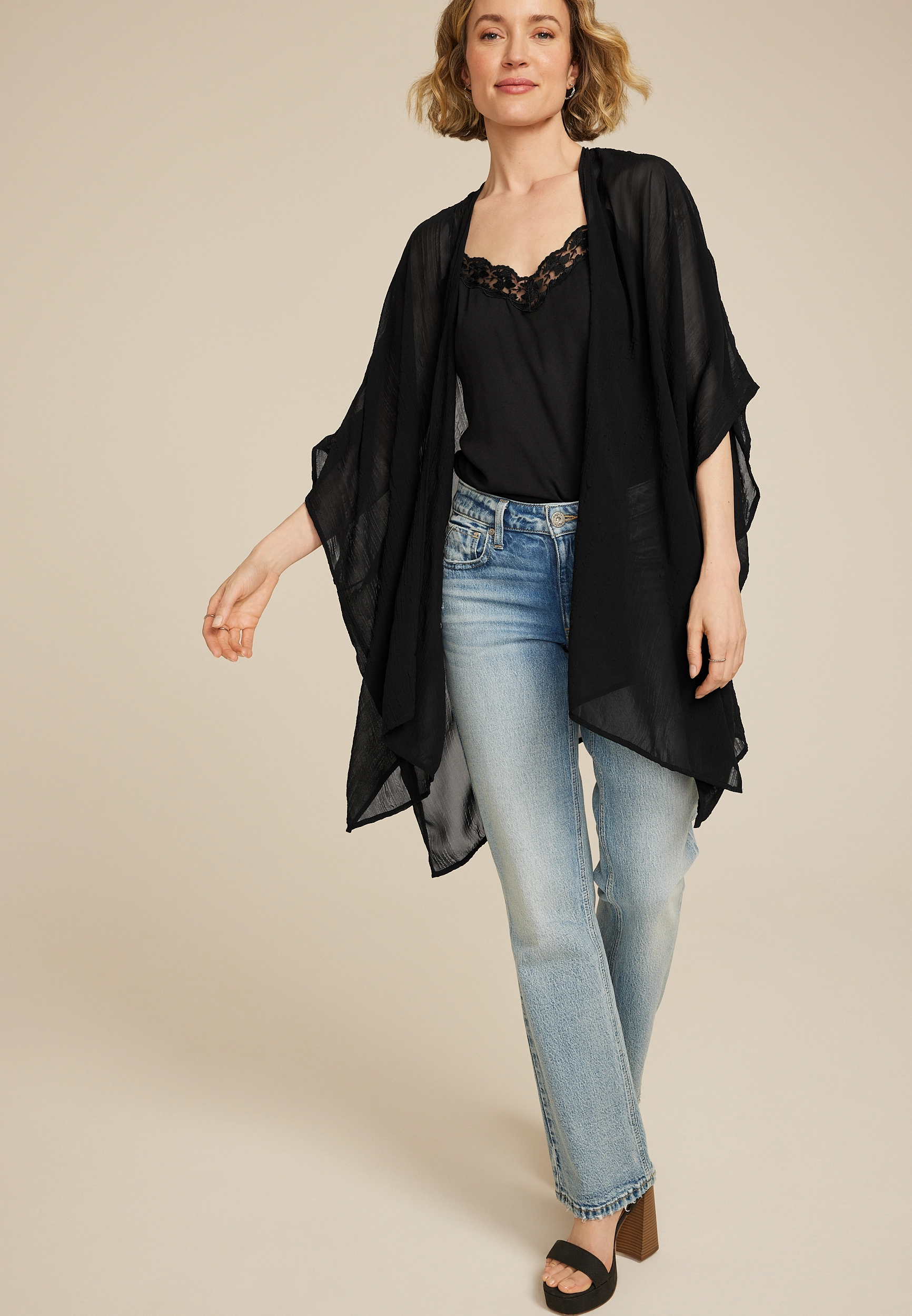 Black Sheer Crinkle Kimono 1 Black Sheer Crinkle Kimono
