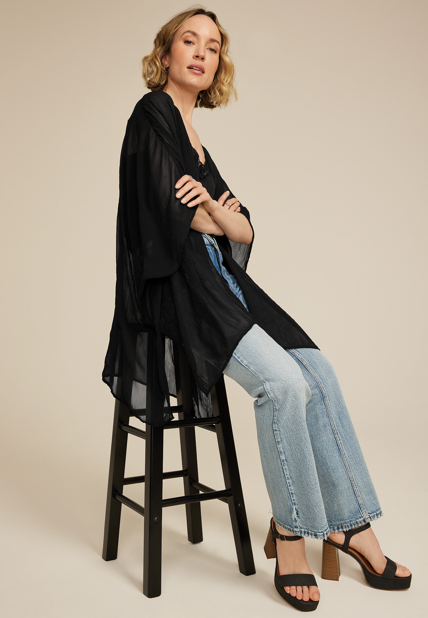 Black Sheer Crinkle Kimono 13 Black Sheer Crinkle Kimono