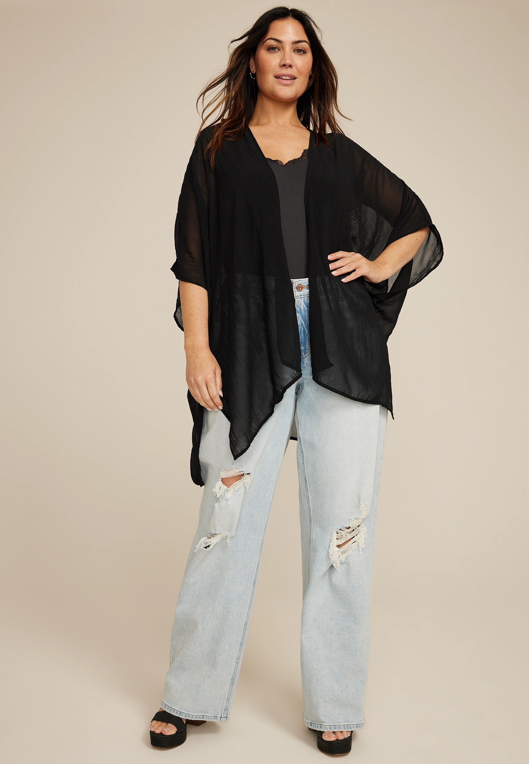 Black Sheer Crinkle Kimono 14 Black Sheer Crinkle Kimono