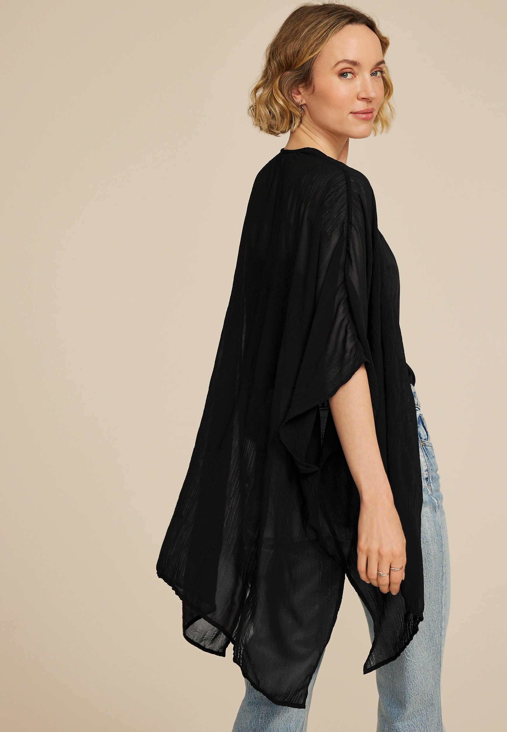 Black Sheer Crinkle Kimono 12 Black Sheer Crinkle Kimono