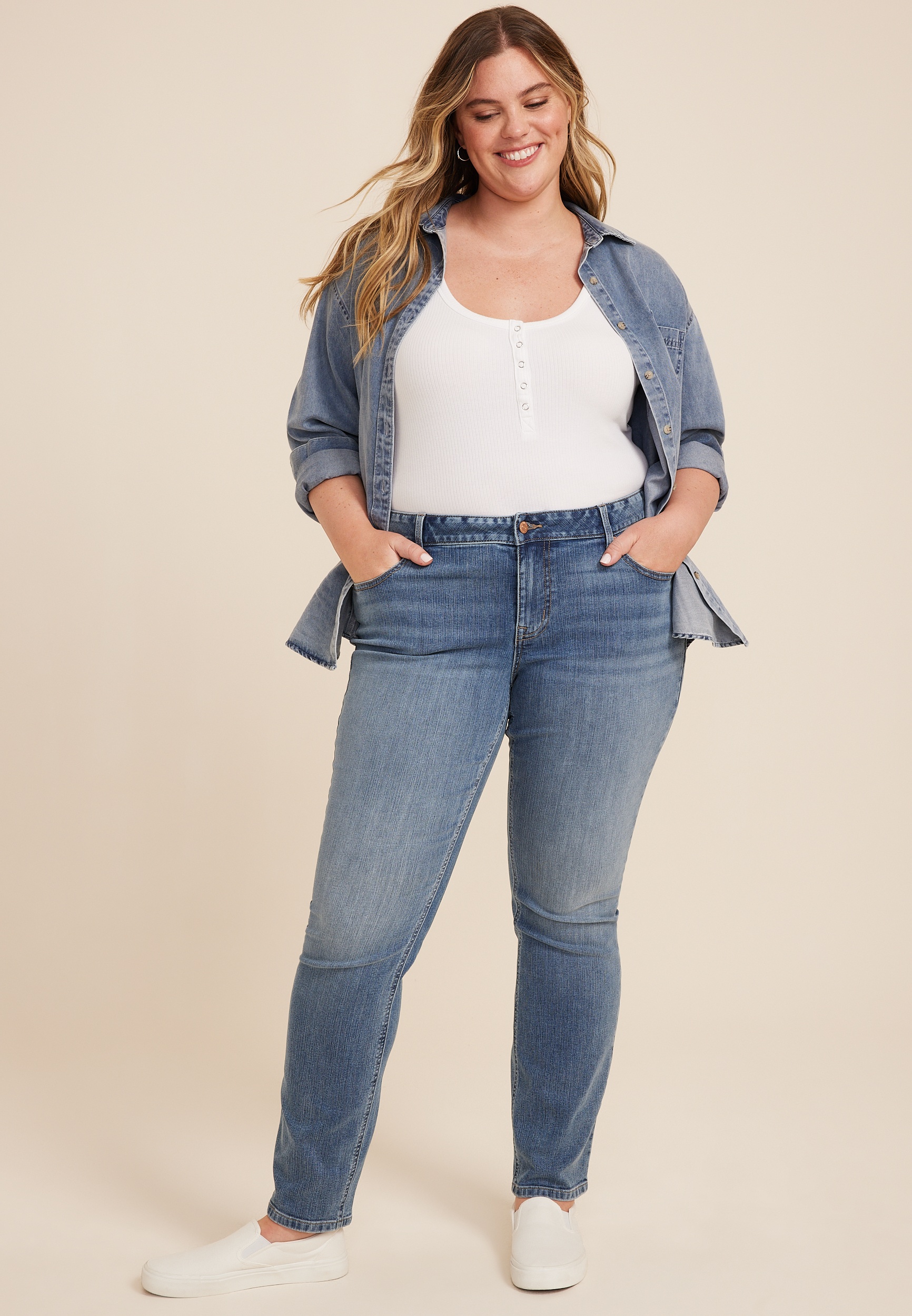 Plus Size m jeans by maurices鈩?Classic Mid Rise Slim Straight Jean 1 Plus Size m jeans by maurices鈩?Classic Mid Rise Slim Straight Jean