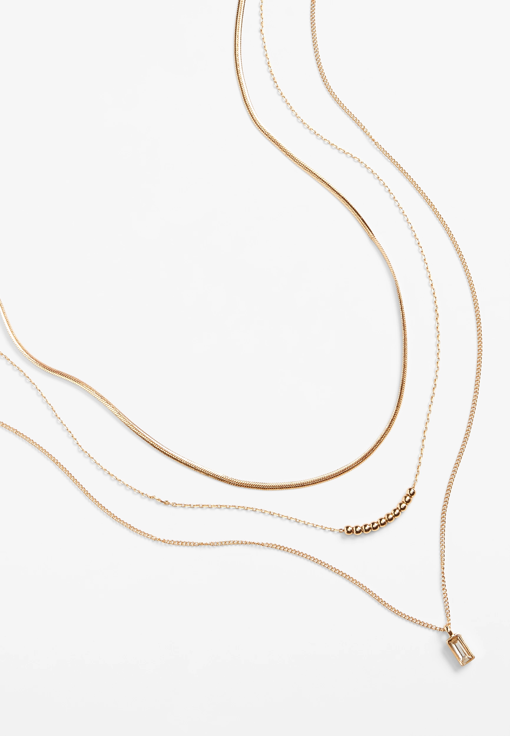 Gold Crystal Pendant Multi Layered Necklace