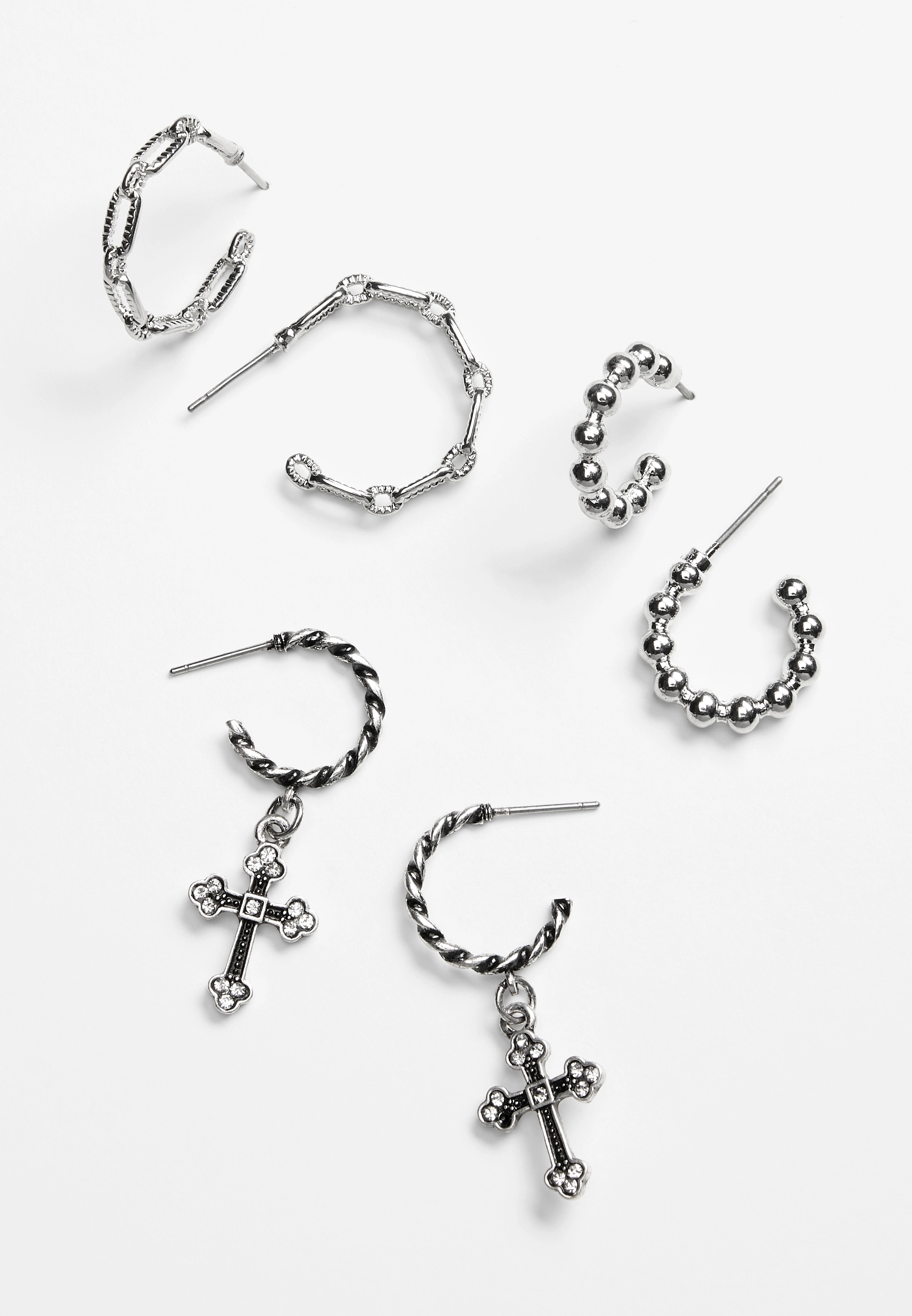 3 Pack Silver Hoop Earring Set