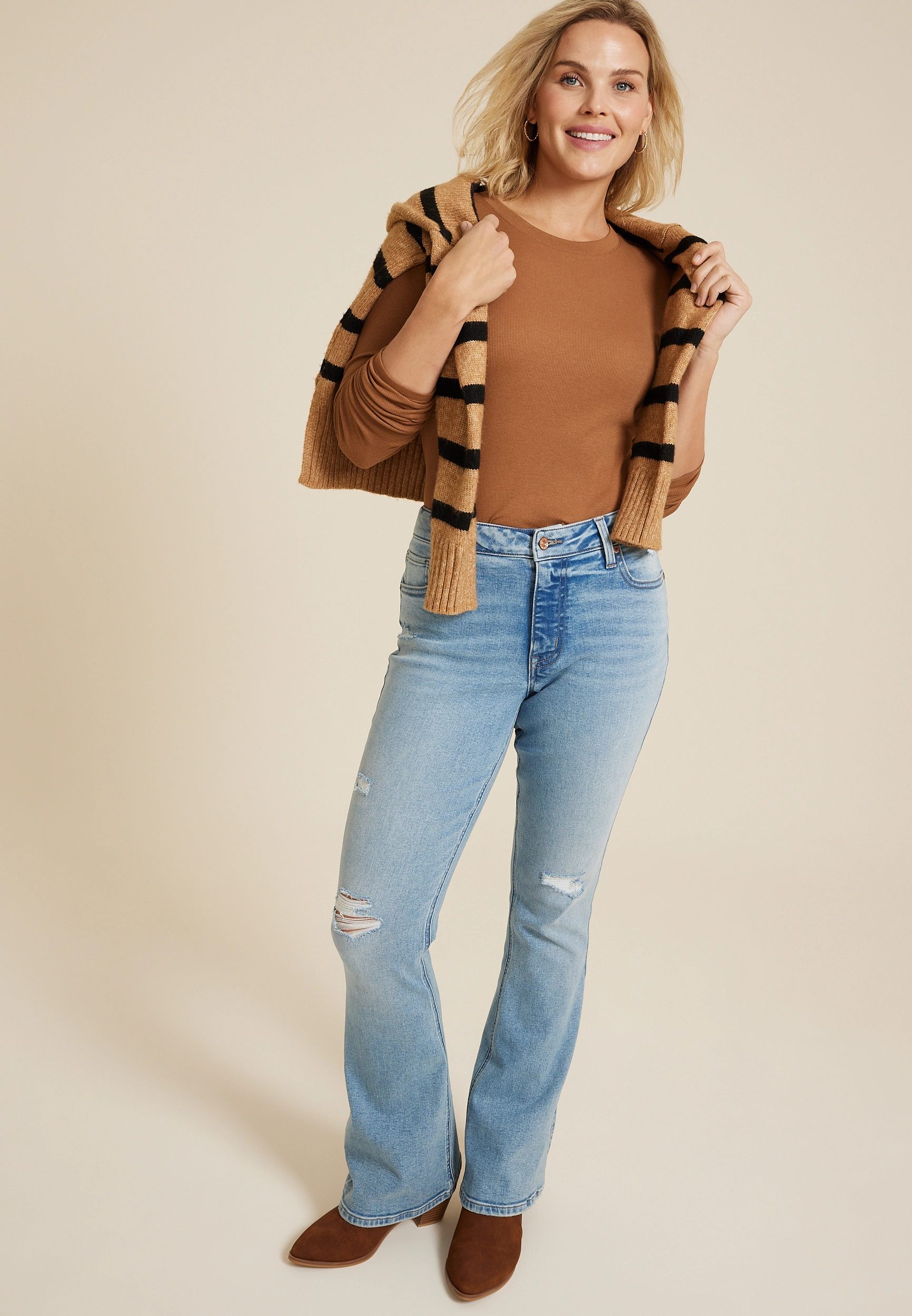 Curvy High Rise Ripped Flare Jean 12 Curvy High Rise Ripped Flare Jean