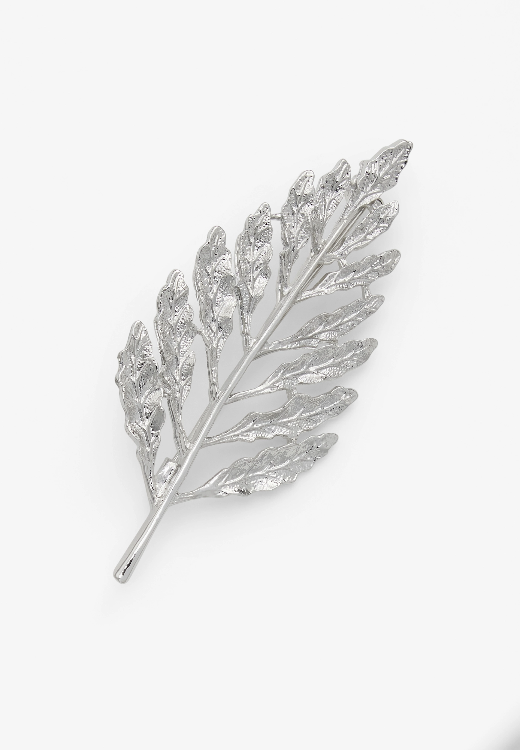 Silver Hammered Leaf Brooch