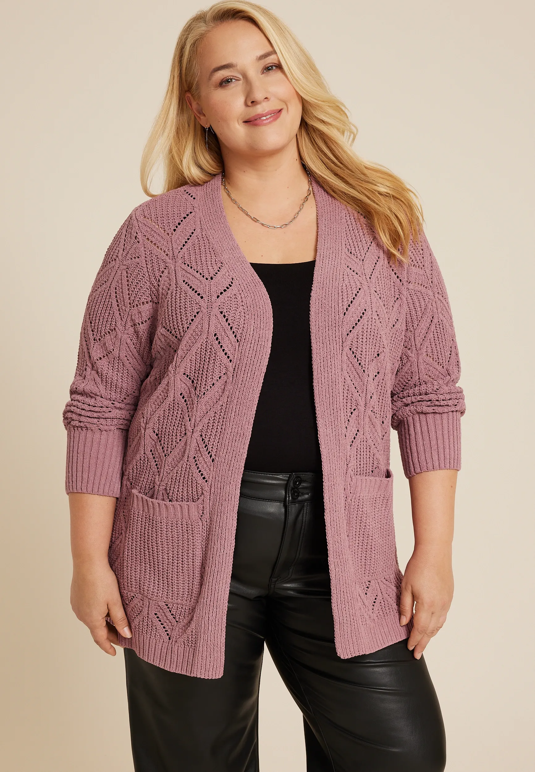 Plus Size Diamond Stitch Pocket Cardigan 1 Plus Size Diamond Stitch Pocket Cardigan