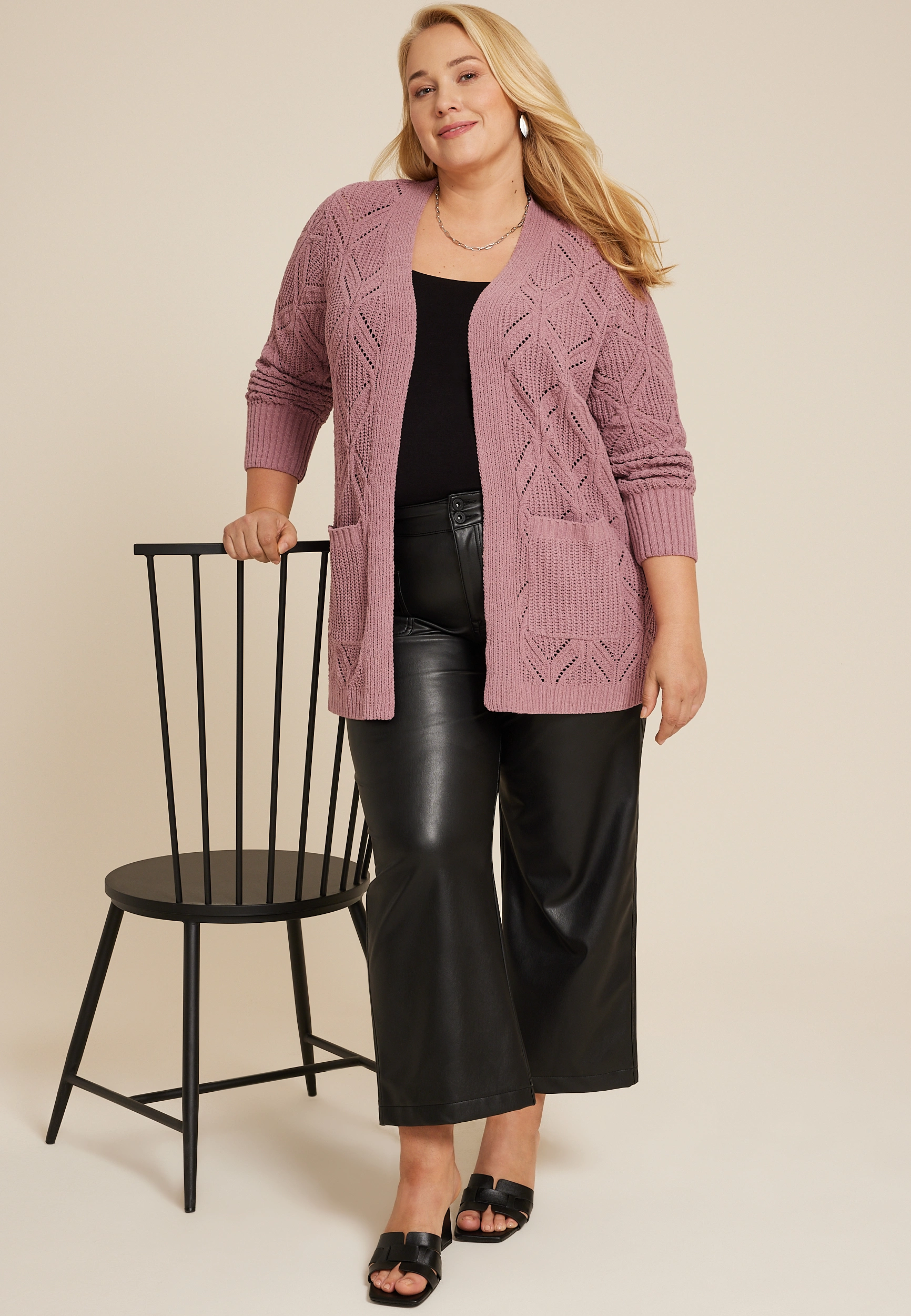 Plus Size Diamond Stitch Pocket Cardigan 10 Plus Size Diamond Stitch Pocket Cardigan