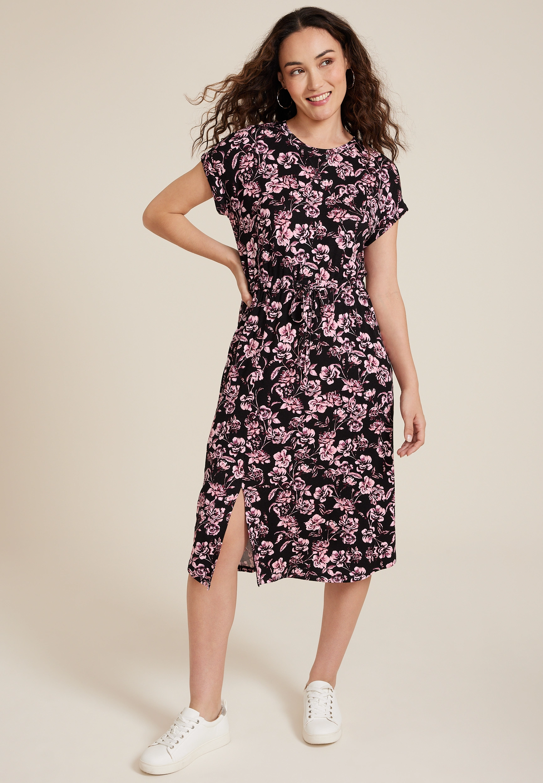 24/7 Clara Floral Tie Waist Midi Dress 1 24/7 Clara Floral Tie Waist Midi Dress