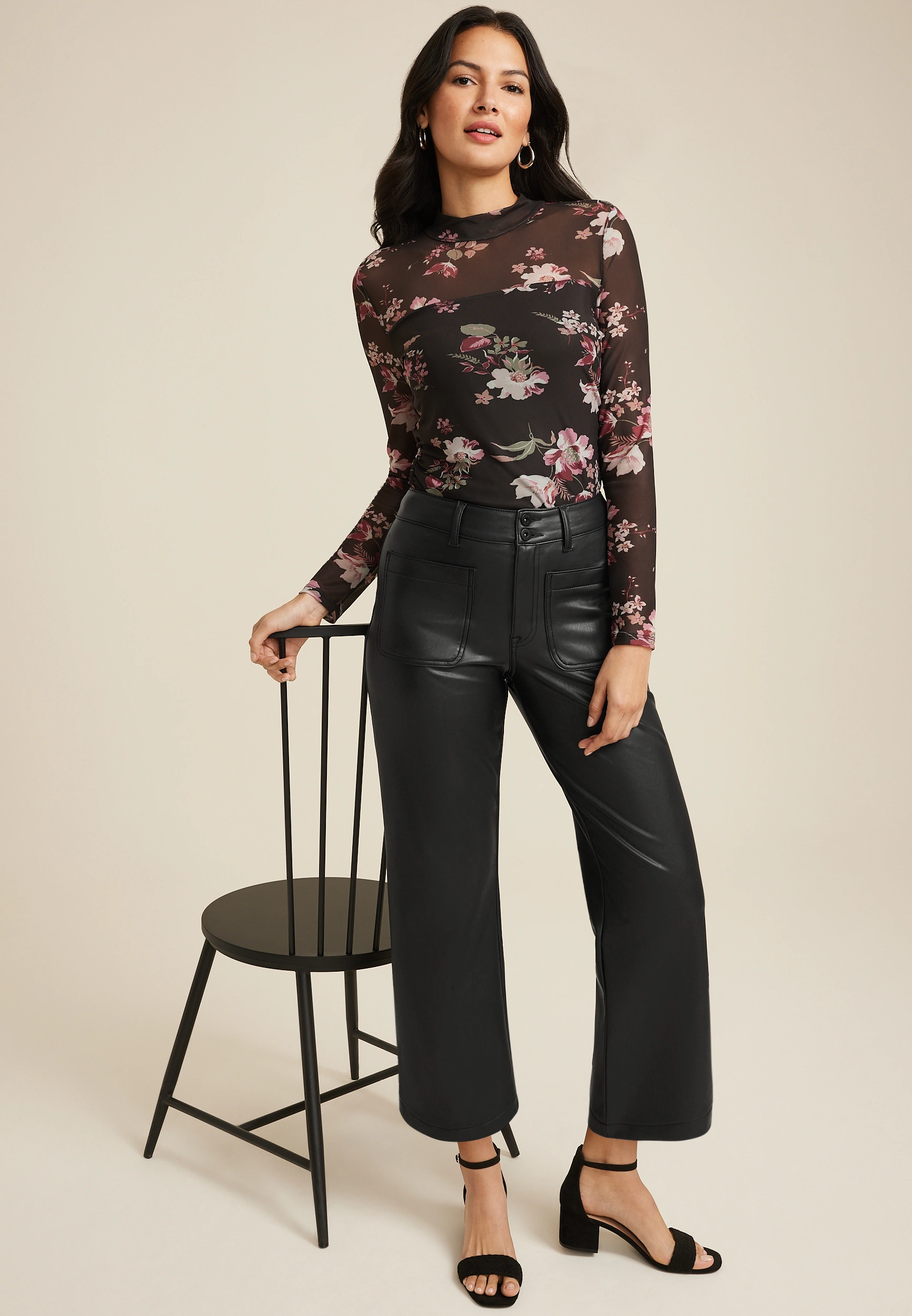 edgely鈩?Faux Leather High Rise Patch Pocket Wide Leg Pant 1 edgely鈩?Faux Leather High Rise Patch Pocket Wide Leg Pant