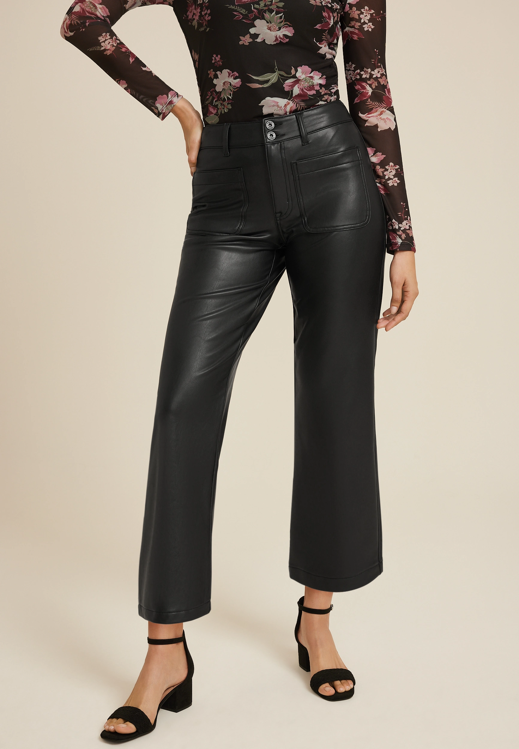 edgely鈩?Faux Leather High Rise Patch Pocket Wide Leg Pant 14 edgely鈩?Faux Leather High Rise Patch Pocket Wide Leg Pant