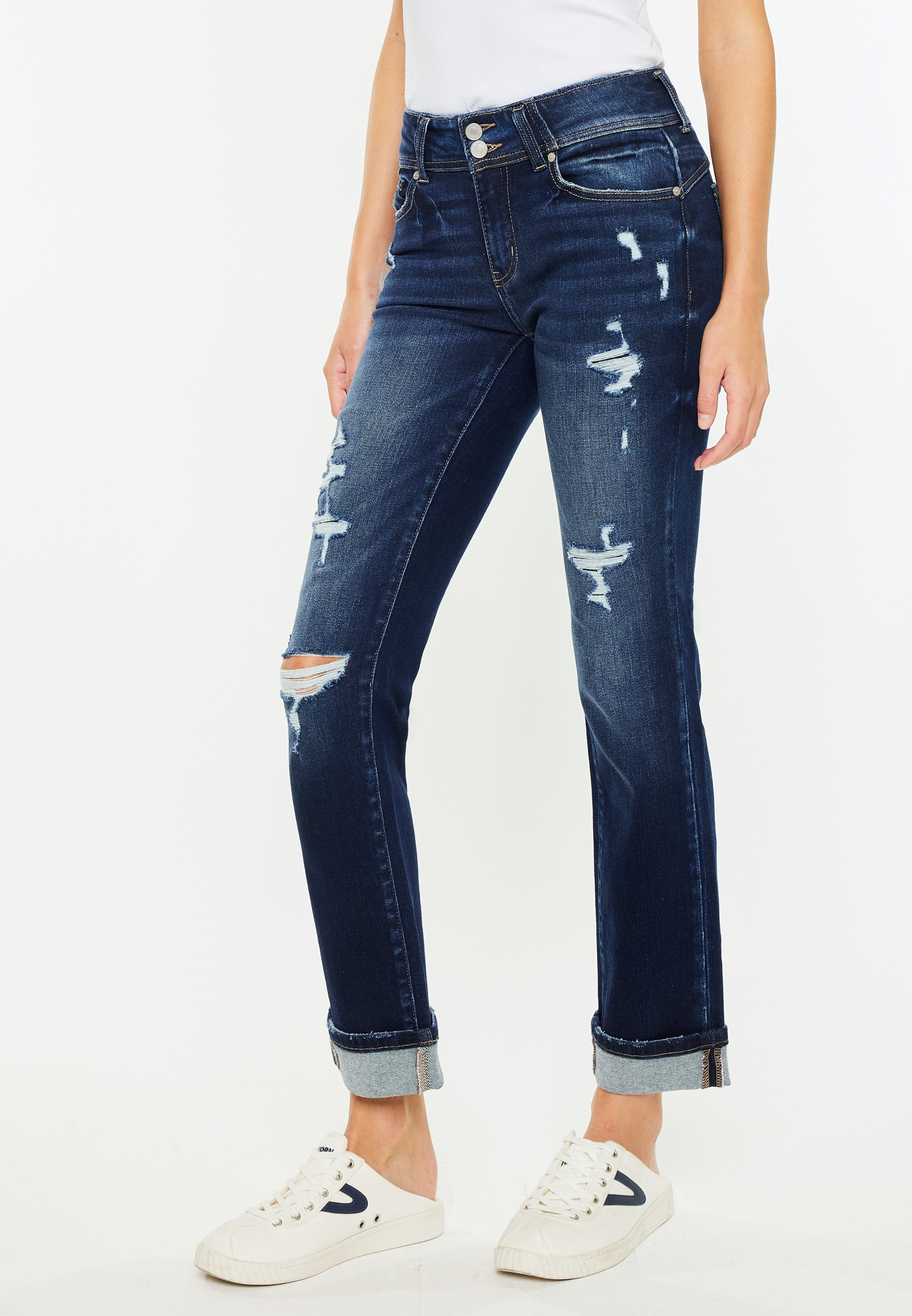 KanCan鈩?Mid Rise Open Ripped Cuff Hem Straight Ankle Jean 1 KanCan鈩?Mid Rise Open Ripped Cuff Hem Straight Ankle Jean