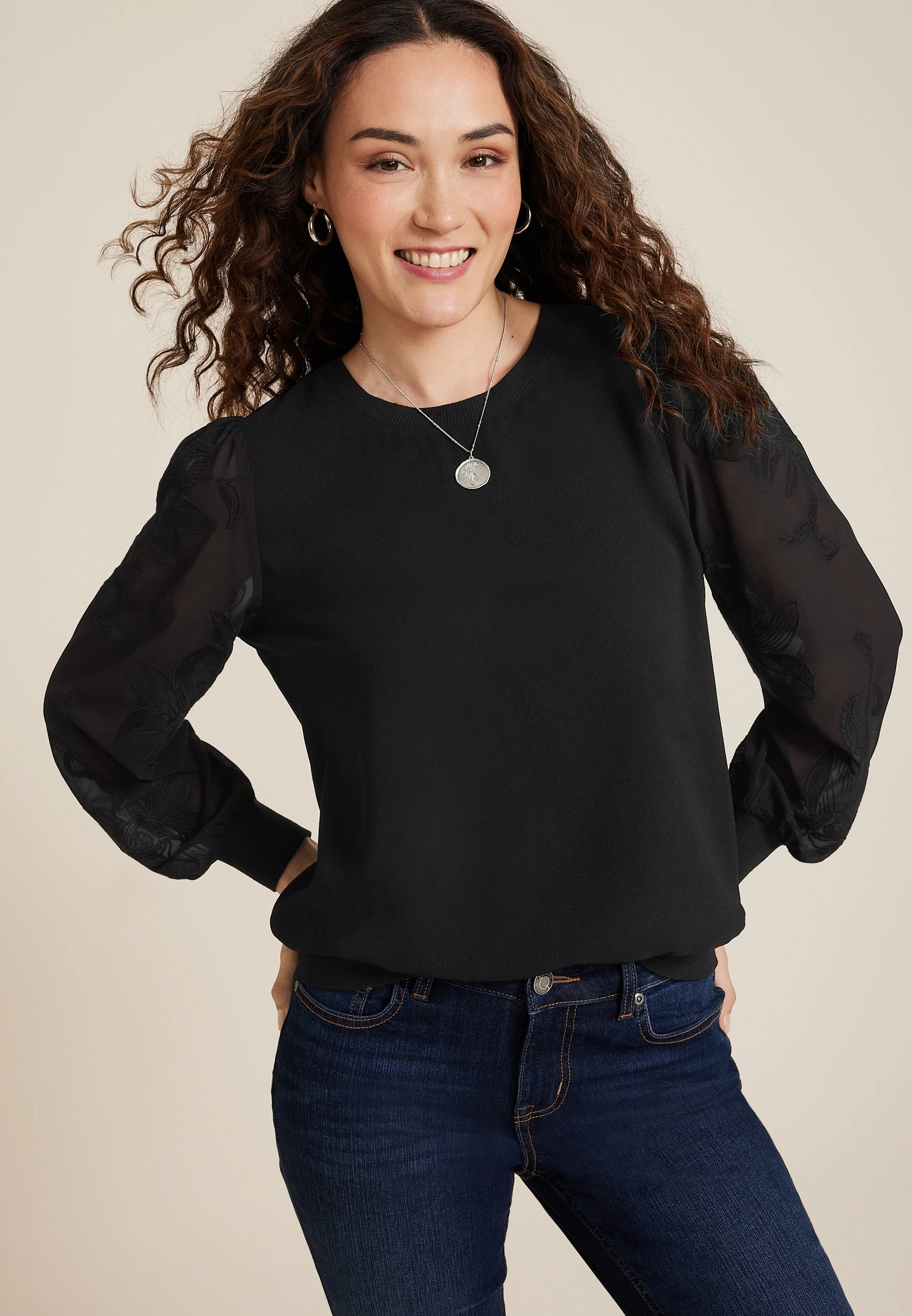 Floral Embroidered Long Sleeve Top 1 Floral Embroidered Long Sleeve Top