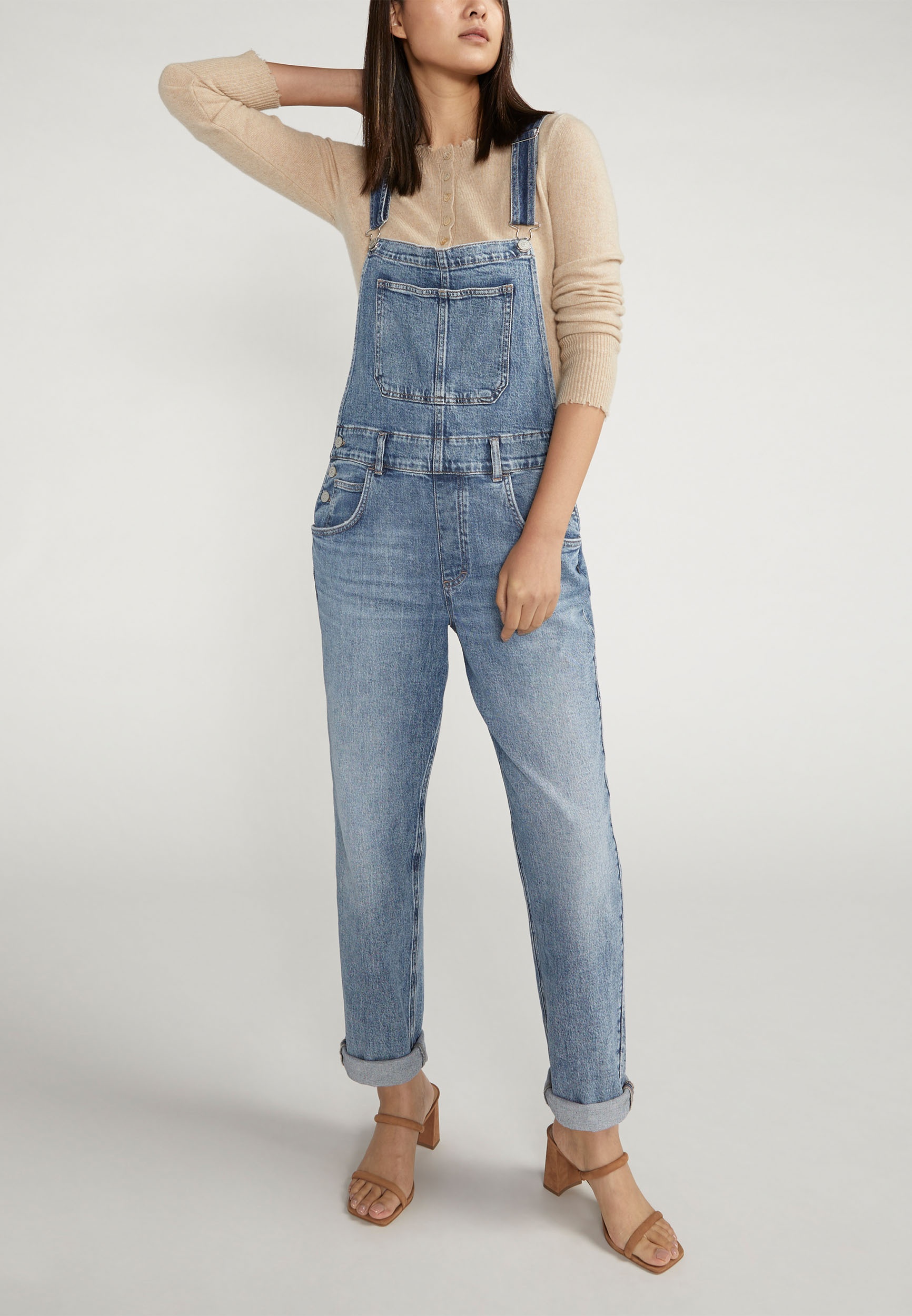 Silver Jeans Co.庐 Low Stretch Baggy Cuffed Hem Straight Overalls 1 Silver Jeans Co.庐 Low Stretch Baggy Cuffed Hem Straight Overalls