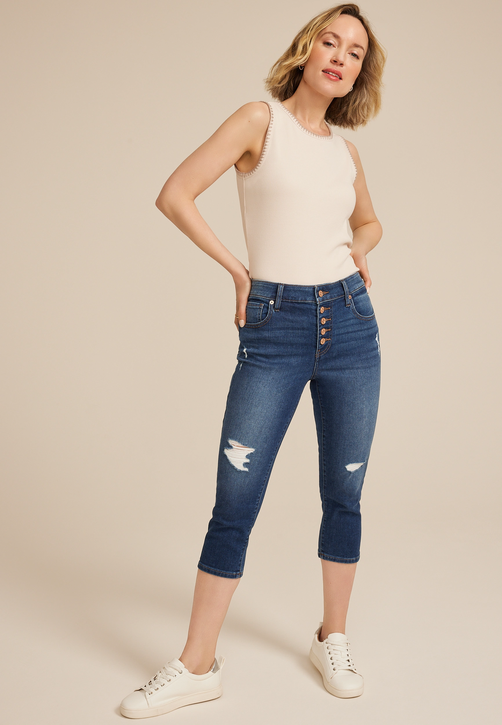 m jeans by maurices鈩?Dark High Rise Button Fly Capri 1 m jeans by maurices鈩?Dark High Rise Button Fly Capri