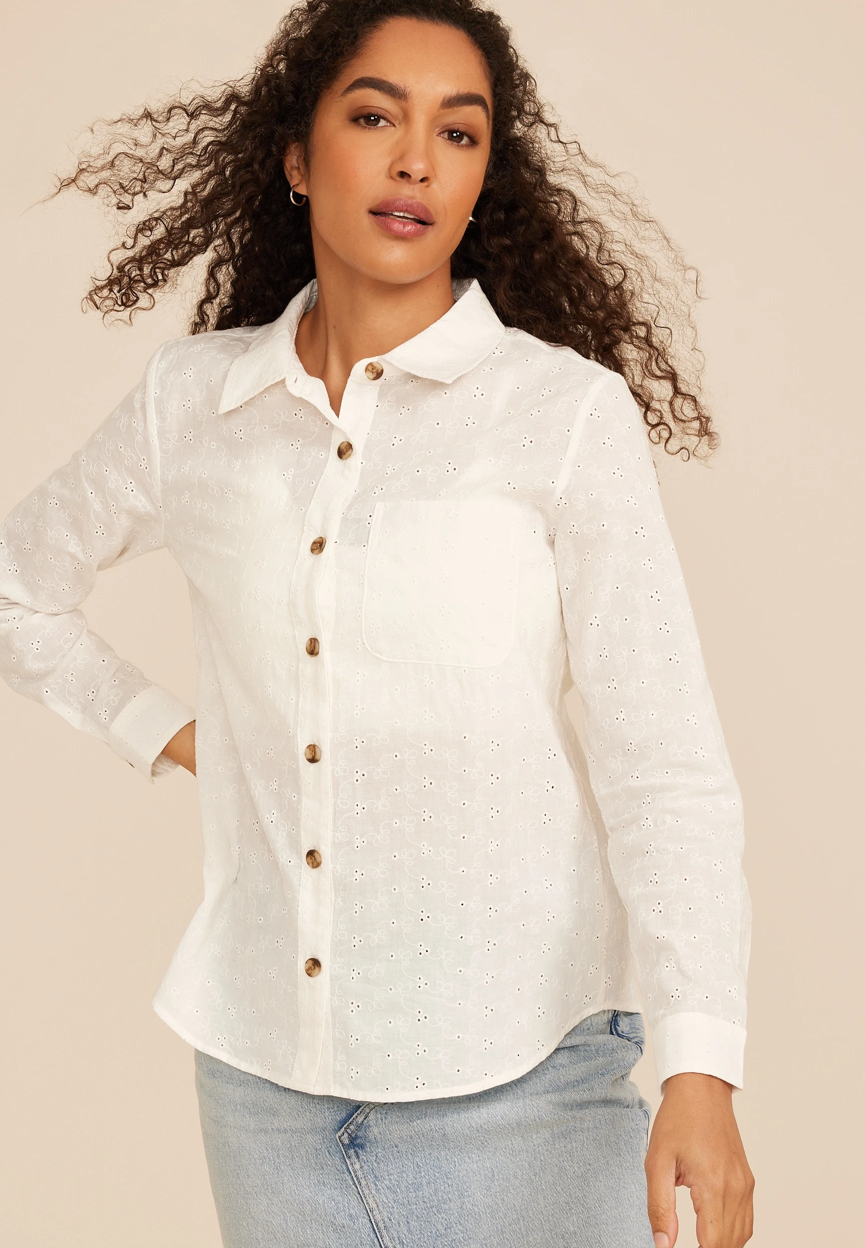Eyelet Button Down Shirt 1 Eyelet Button Down Shirt